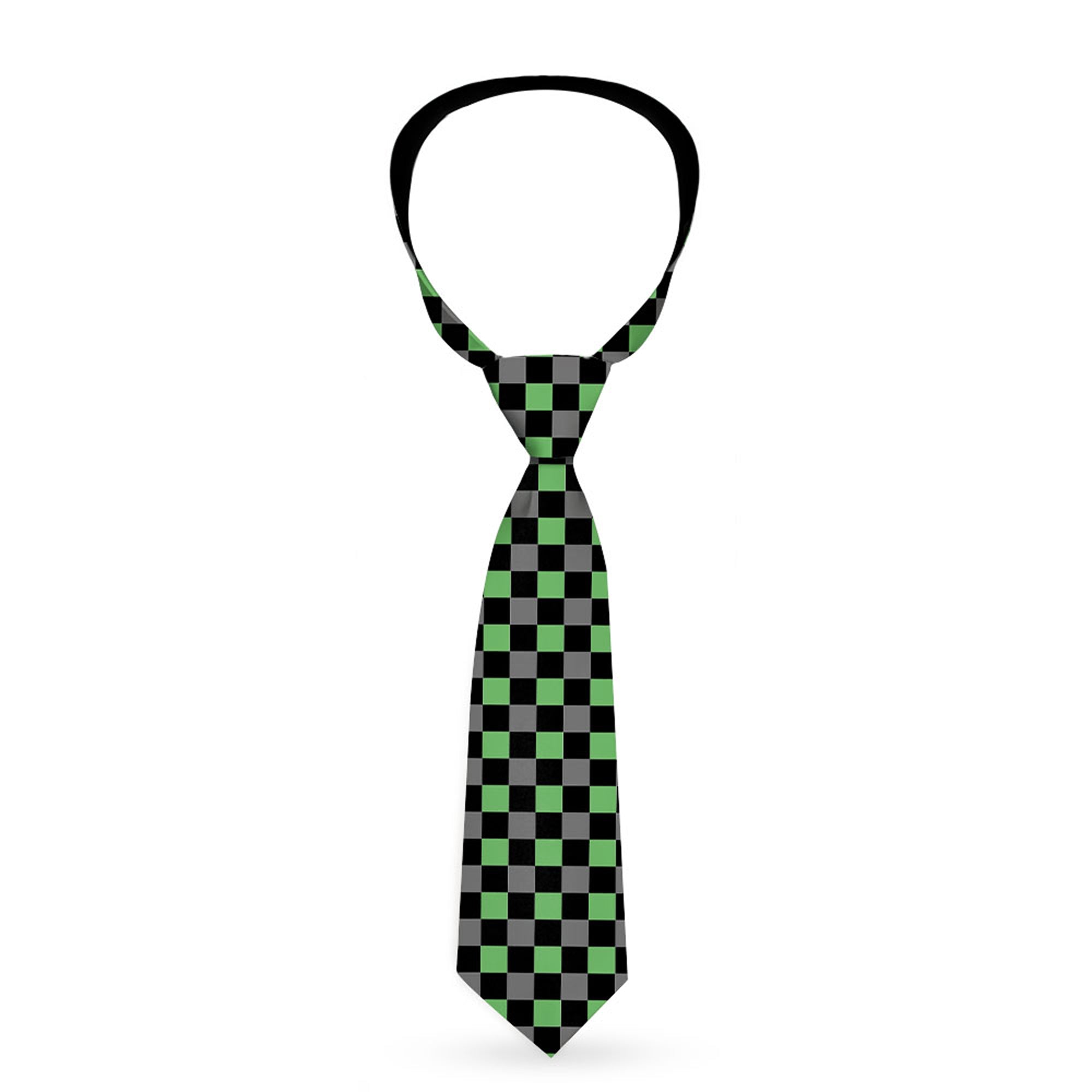 Buckle-Down Necktie - Checker Black/Gray/2 Green Neckties Buckle-Down