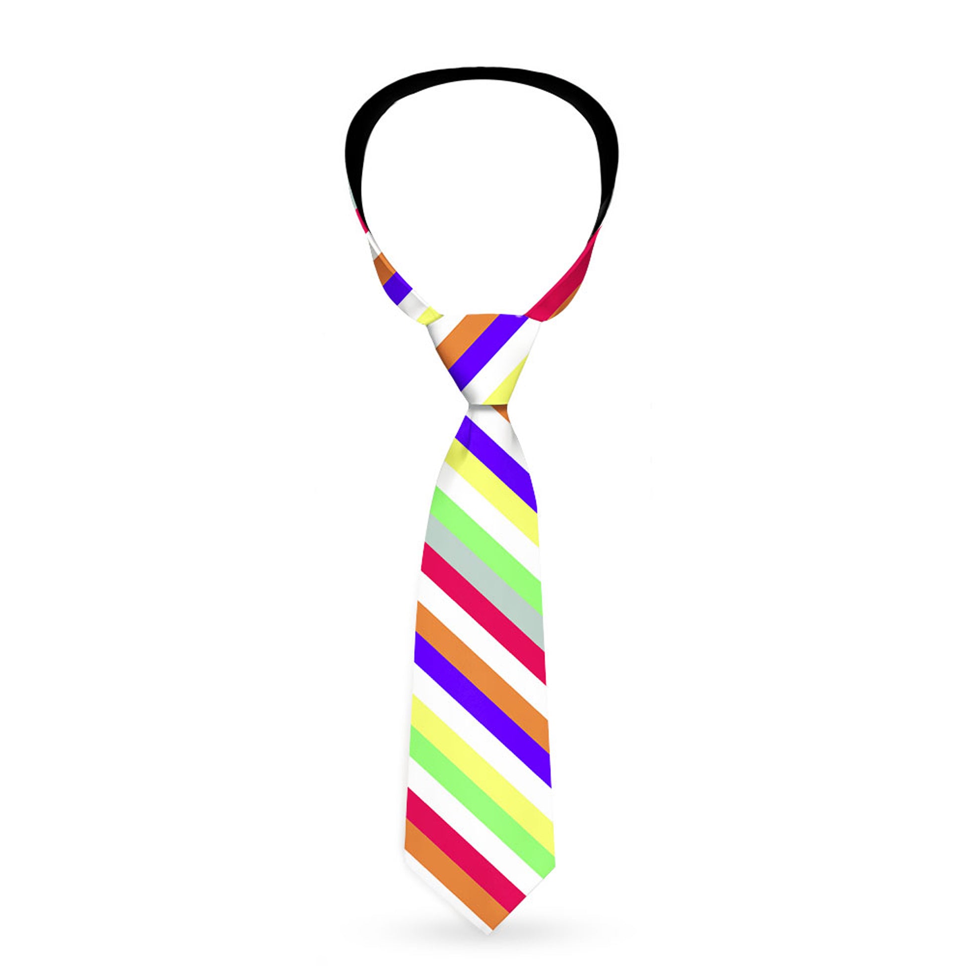 Buckle-Down Necktie - Diagonal Stripes White/Multi Neon Neckties Buckle-Down