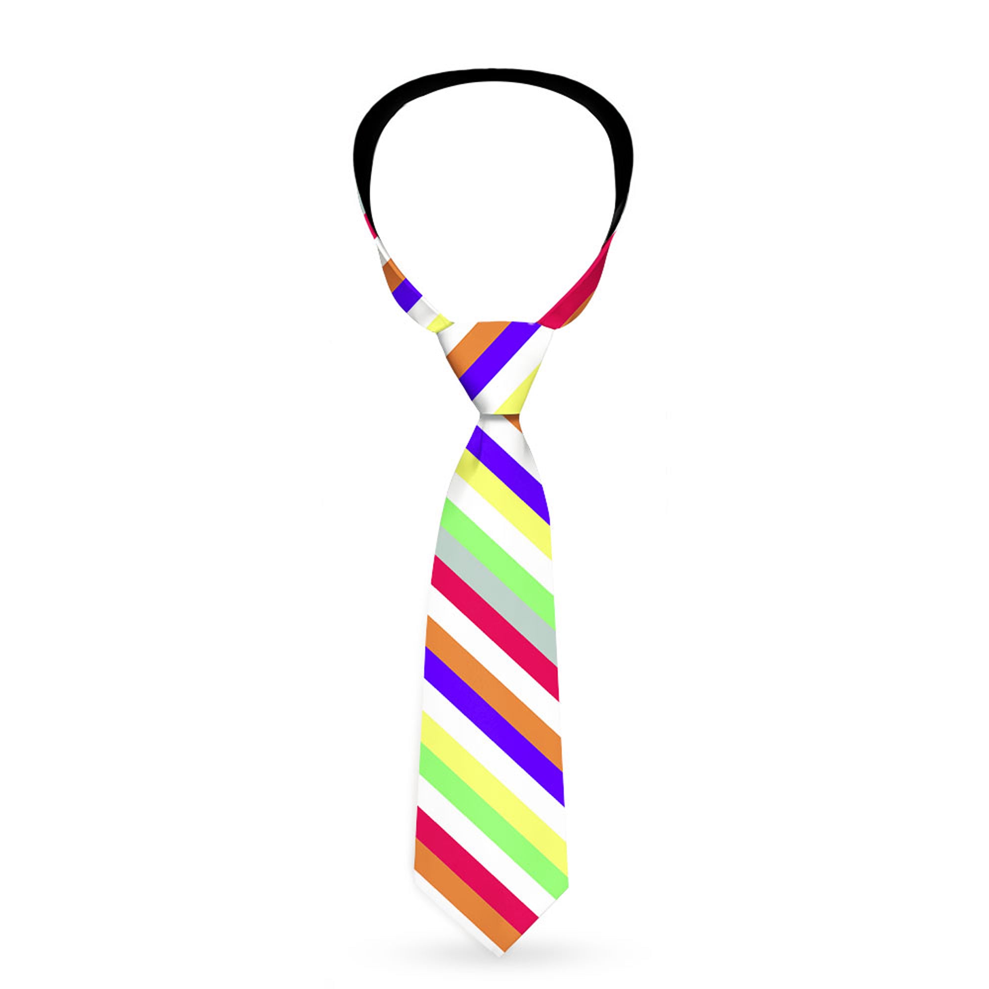 Buckle-Down Necktie - Diagonal Stripes White/Multi Neon Neckties Buckle-Down