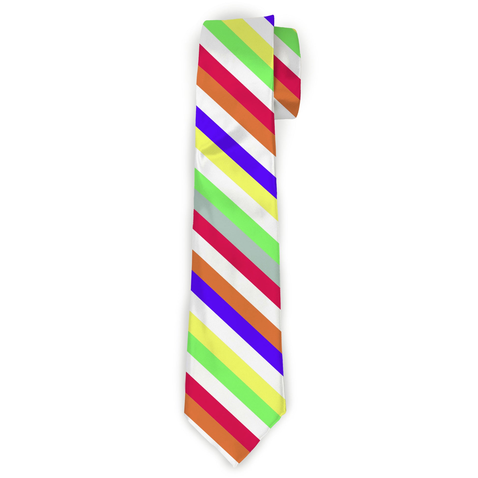 Buckle-Down Necktie - Diagonal Stripes White/Multi Neon Neckties Buckle-Down