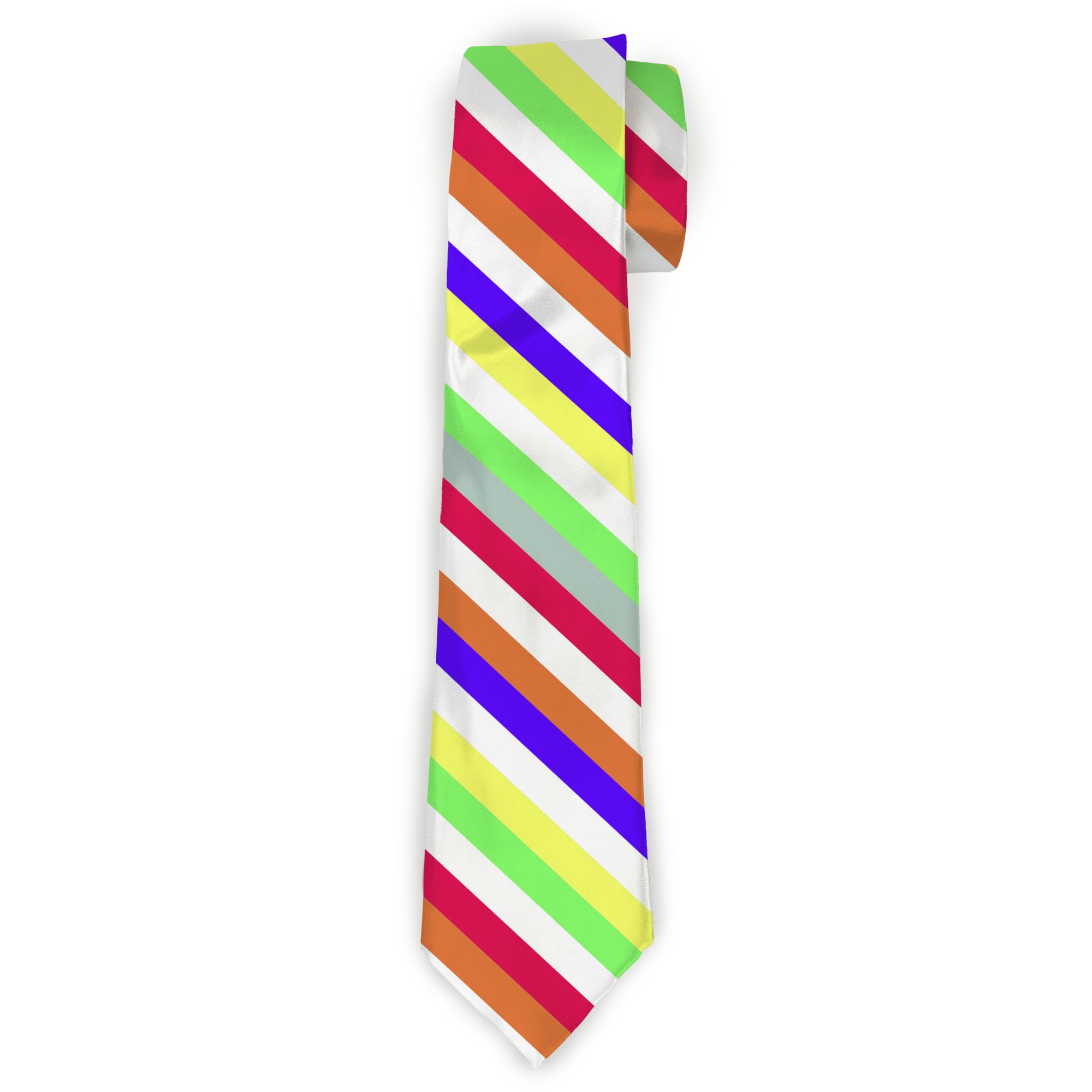 Buckle-Down Necktie - Diagonal Stripes White/Multi Neon Neckties Buckle-Down
