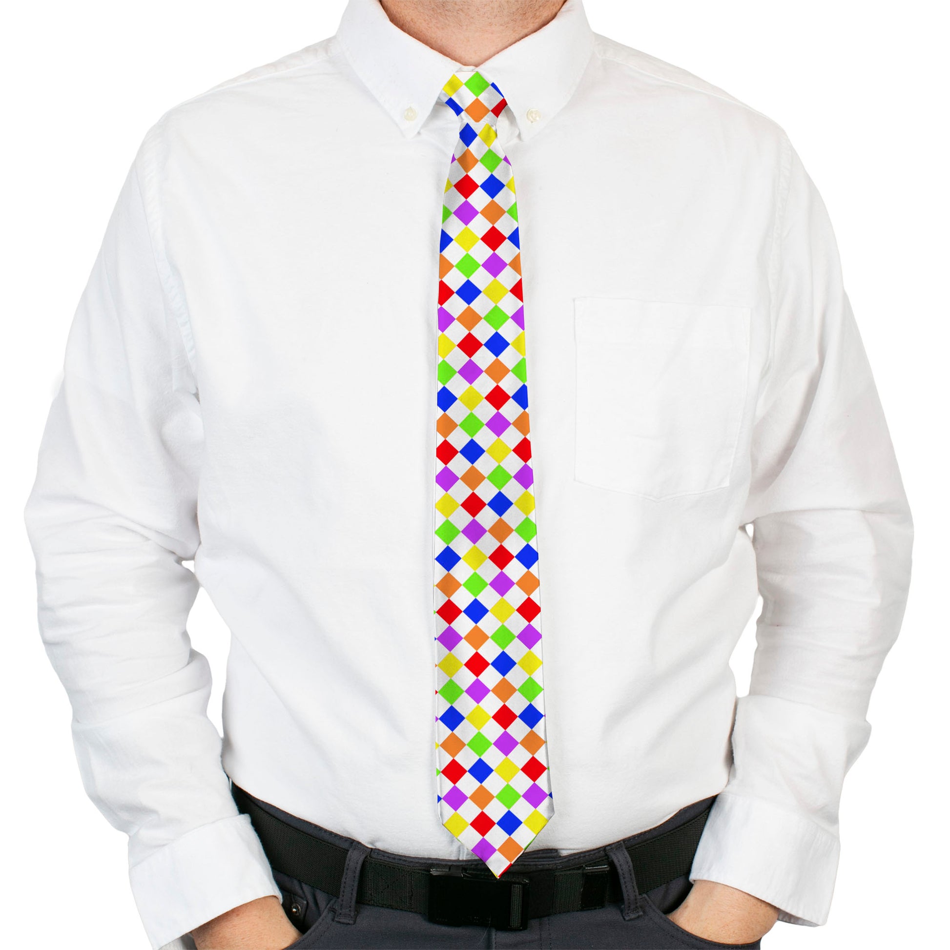 Buckle-Down Necktie - Diamonds White/Multi Neon Neckties Buckle-Down