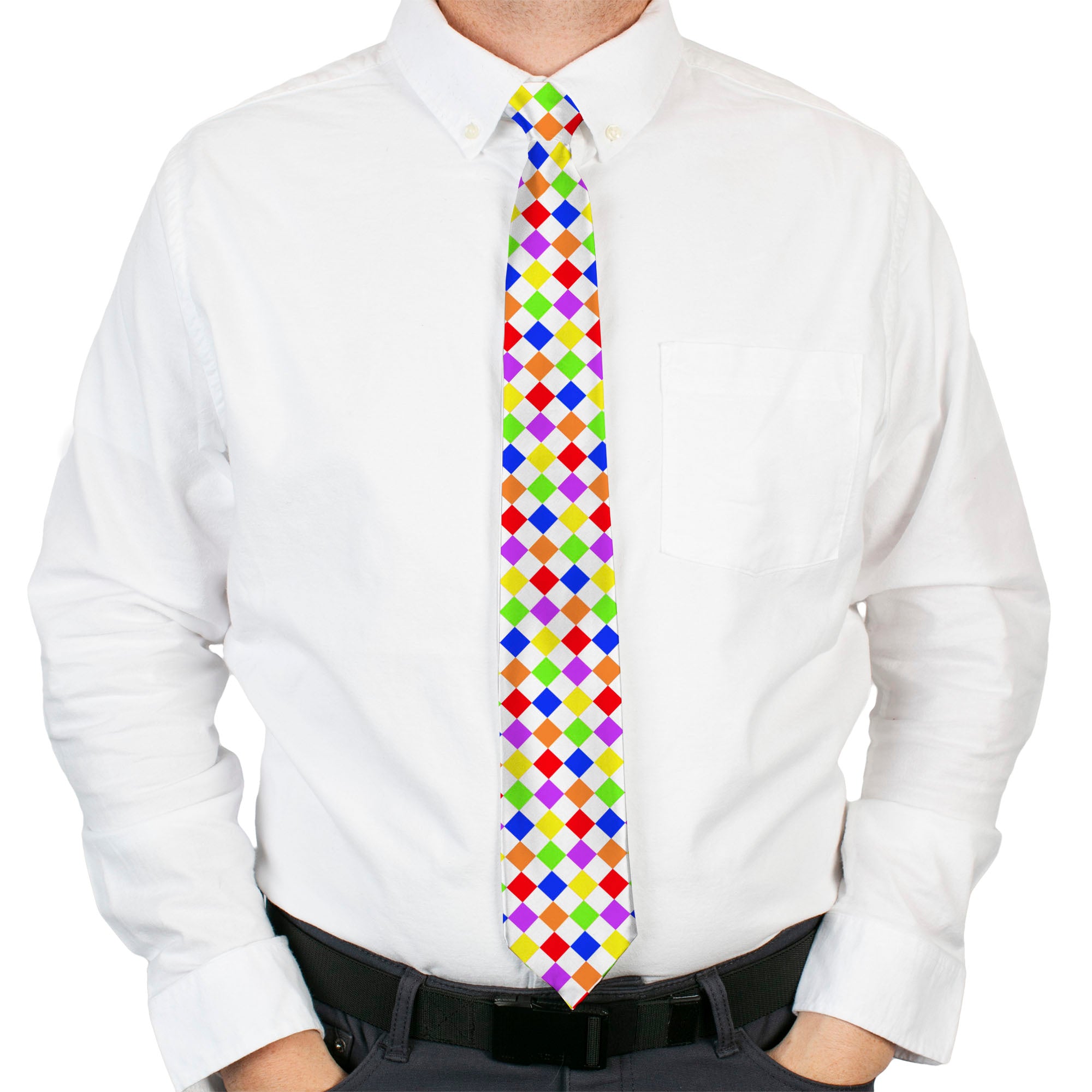 Buckle-Down Necktie - Diamonds White/Multi Neon Neckties Buckle-Down