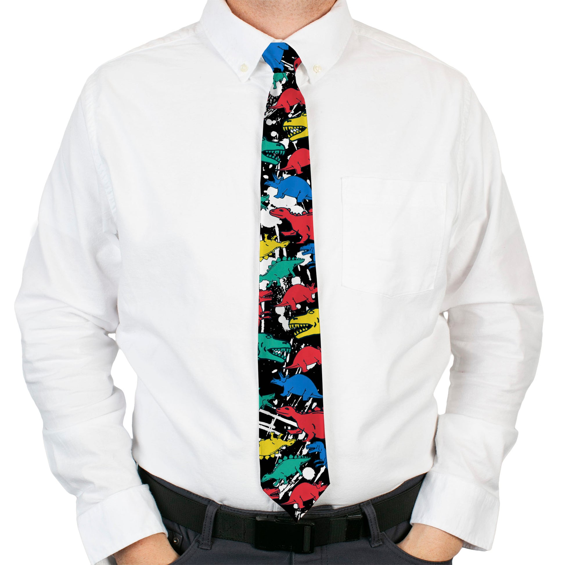 Buckle-Down Necktie - Dinosaurs/Paint Splatter Black/White/Multi Color Neckties Buckle-Down