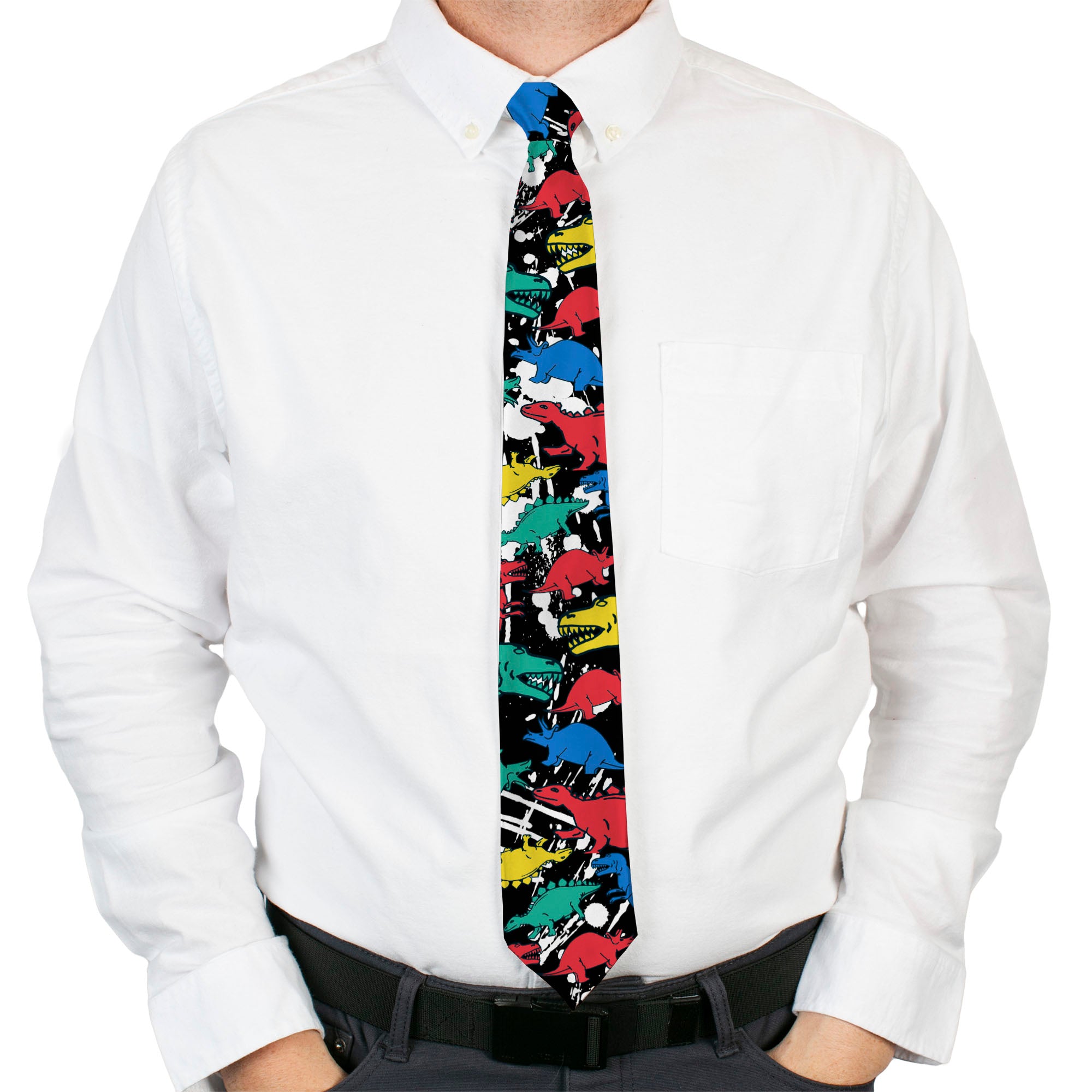 Buckle-Down Necktie - Dinosaurs/Paint Splatter Black/White/Multi Color Neckties Buckle-Down