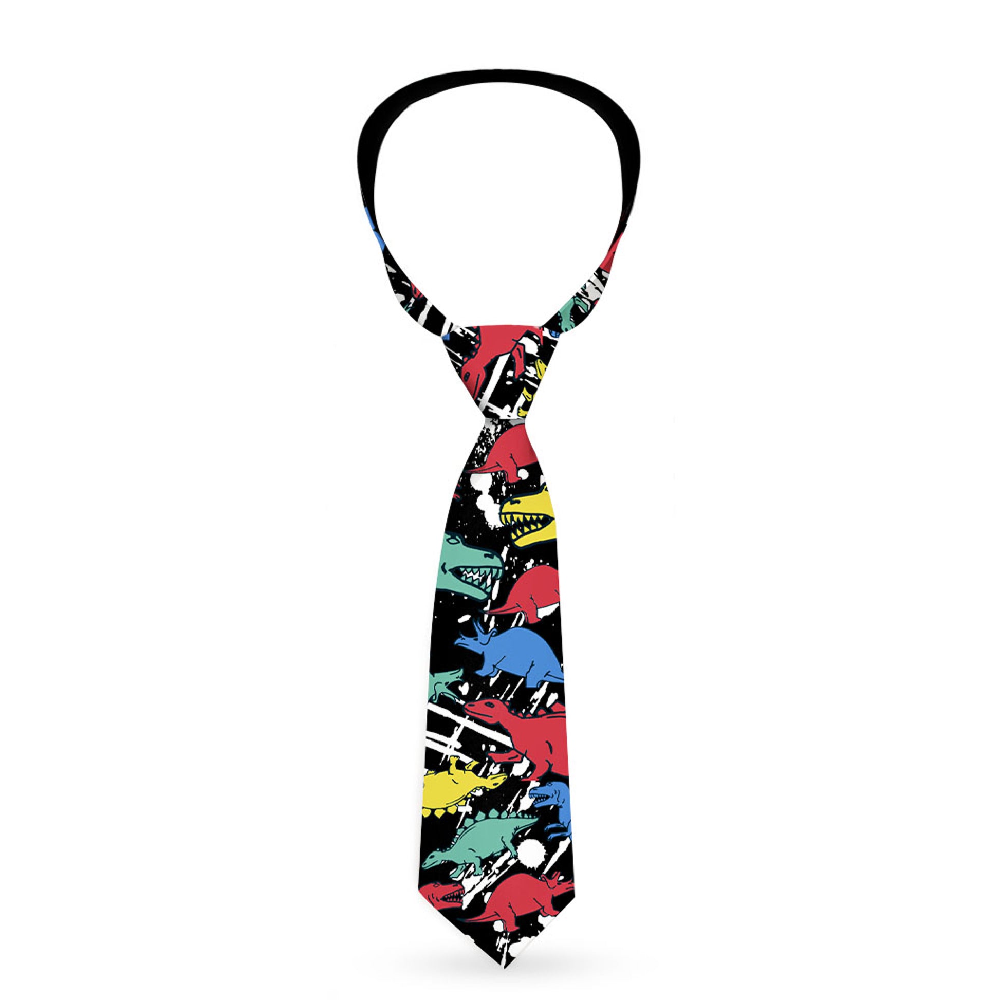 Buckle-Down Necktie - Dinosaurs/Paint Splatter Black/White/Multi Color Neckties Buckle-Down