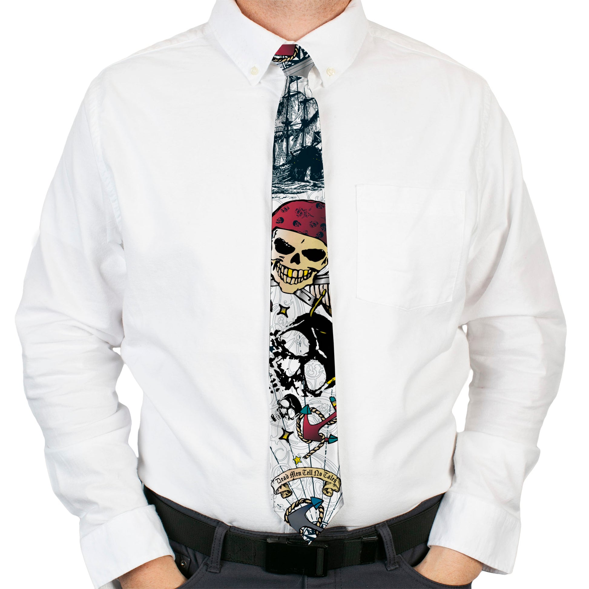 Buckle-Down Necktie - Dead Men Tell No Tales C/U White Neckties Buckle-Down