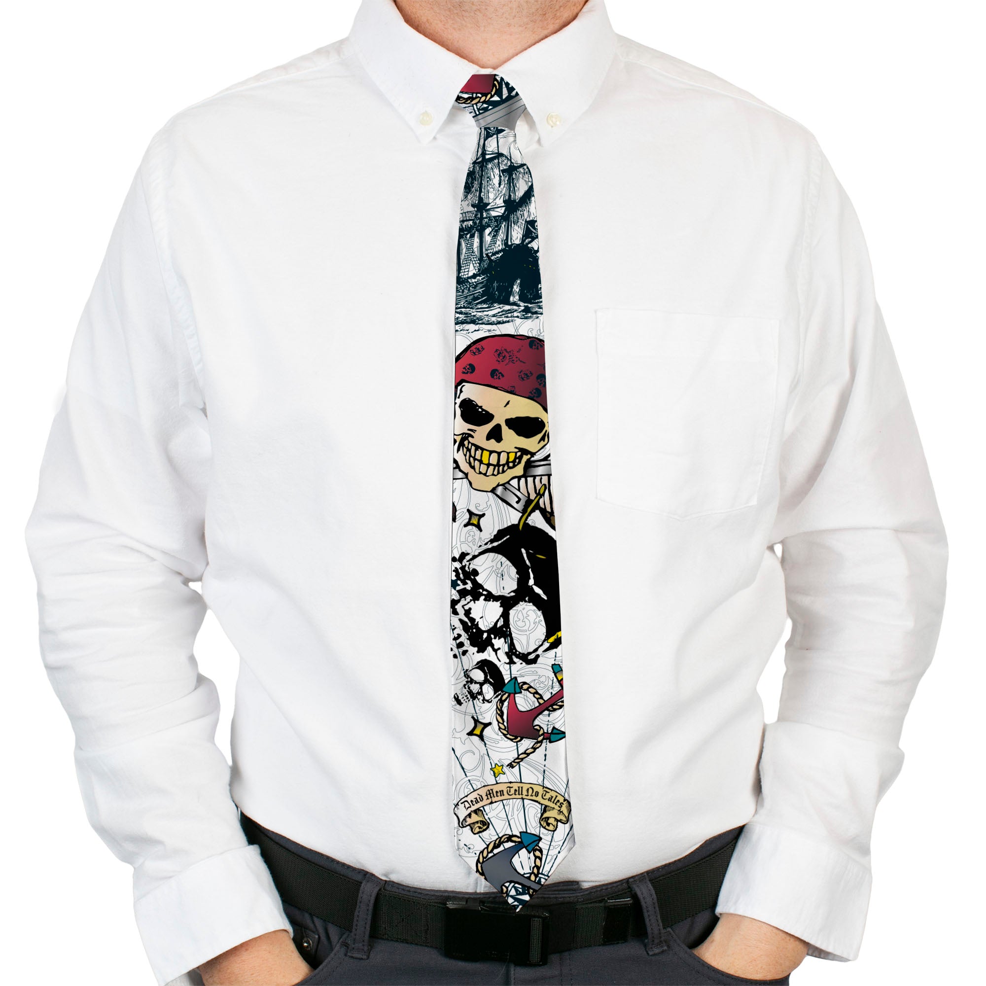 Buckle-Down Necktie - Dead Men Tell No Tales C/U White Neckties Buckle-Down