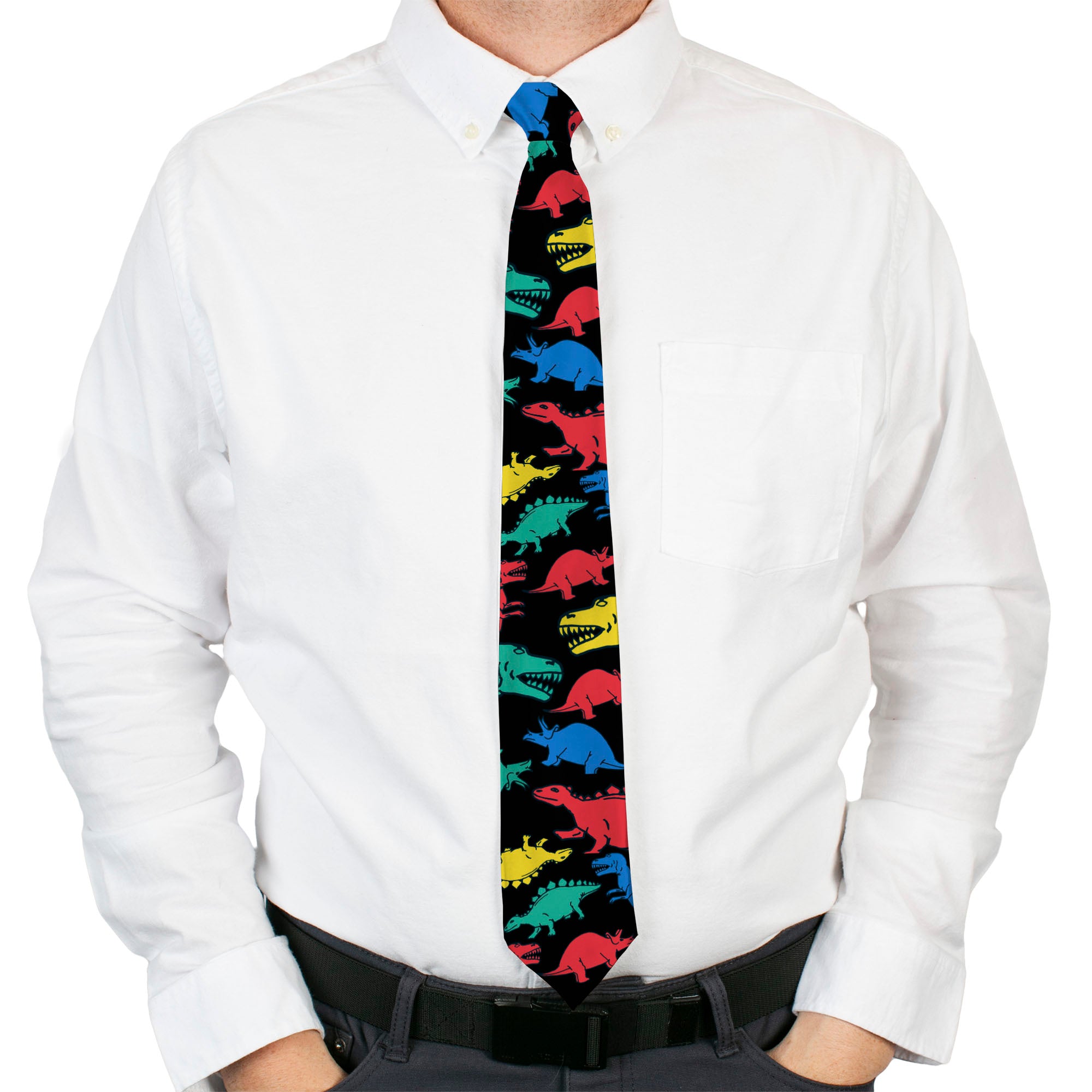 Buckle-Down Necktie - Dinosaurs Black/Multi Color Neckties Buckle-Down