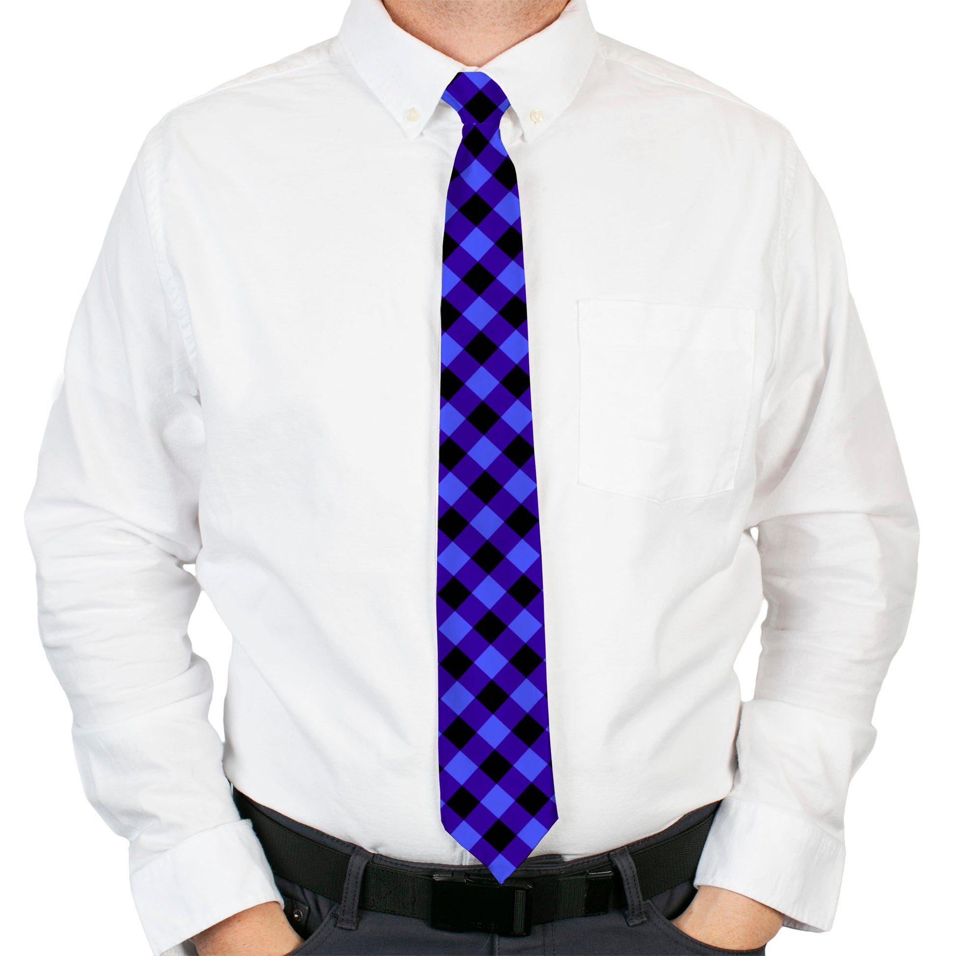 Buckle-Down Necktie - Diagonal Buffalo Plaid Black/Blue Neckties Buckle-Down