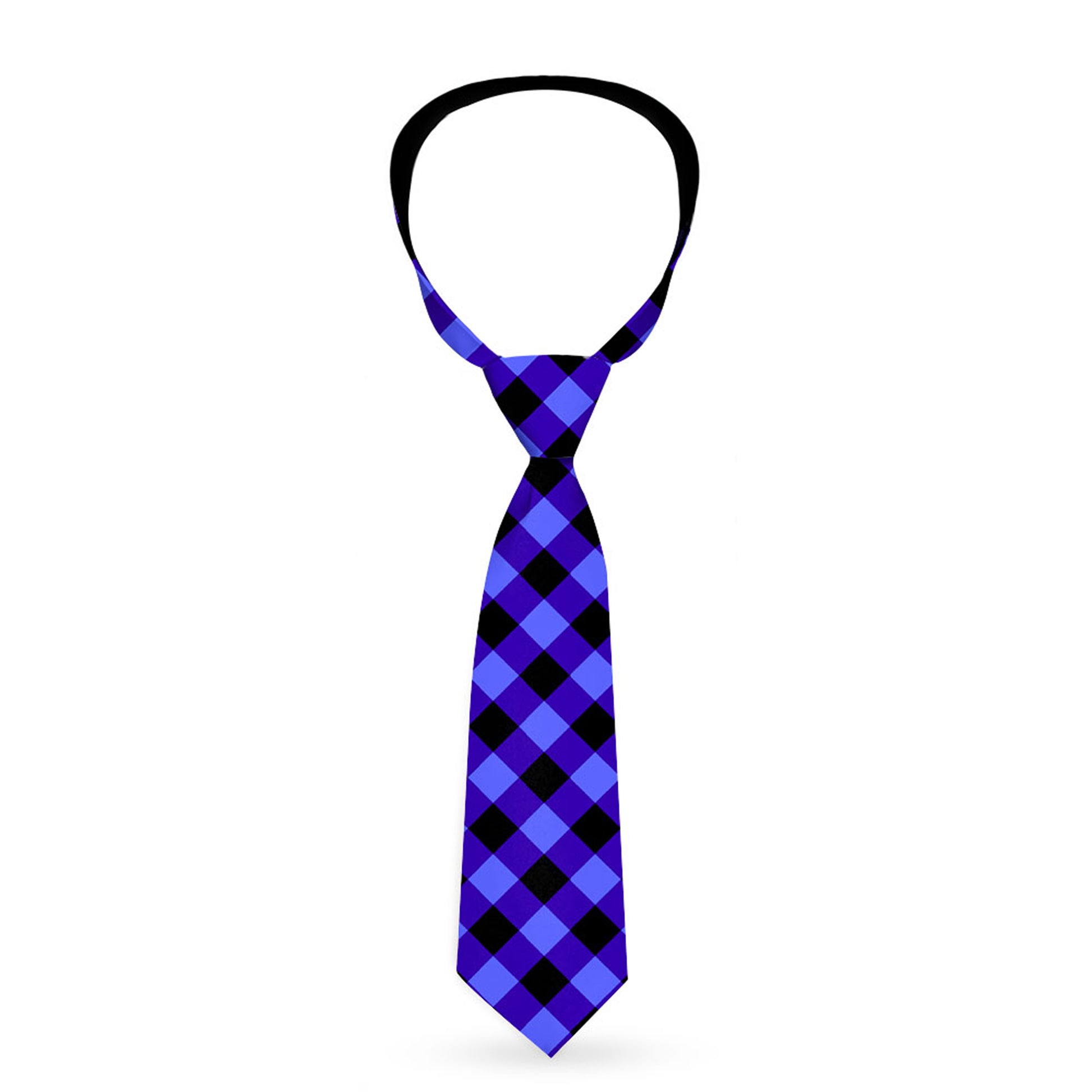 Buckle-Down Necktie - Diagonal Buffalo Plaid Black/Blue Neckties Buckle-Down
