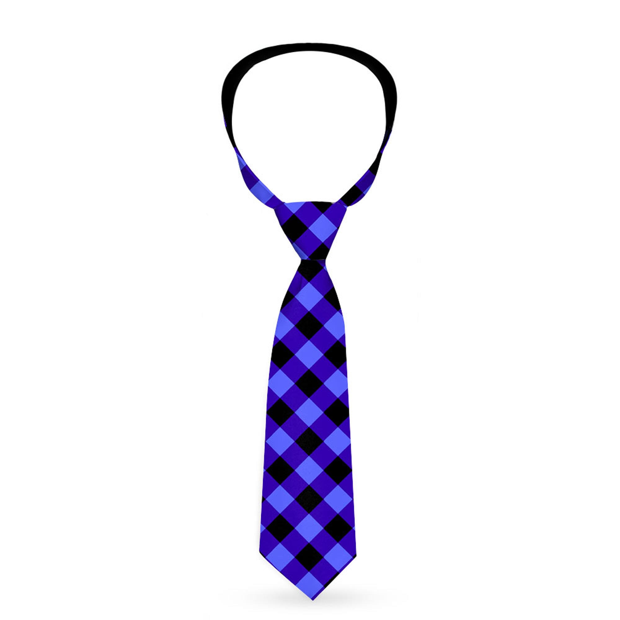 Buckle-Down Necktie - Diagonal Buffalo Plaid Black/Blue Neckties Buckle-Down
