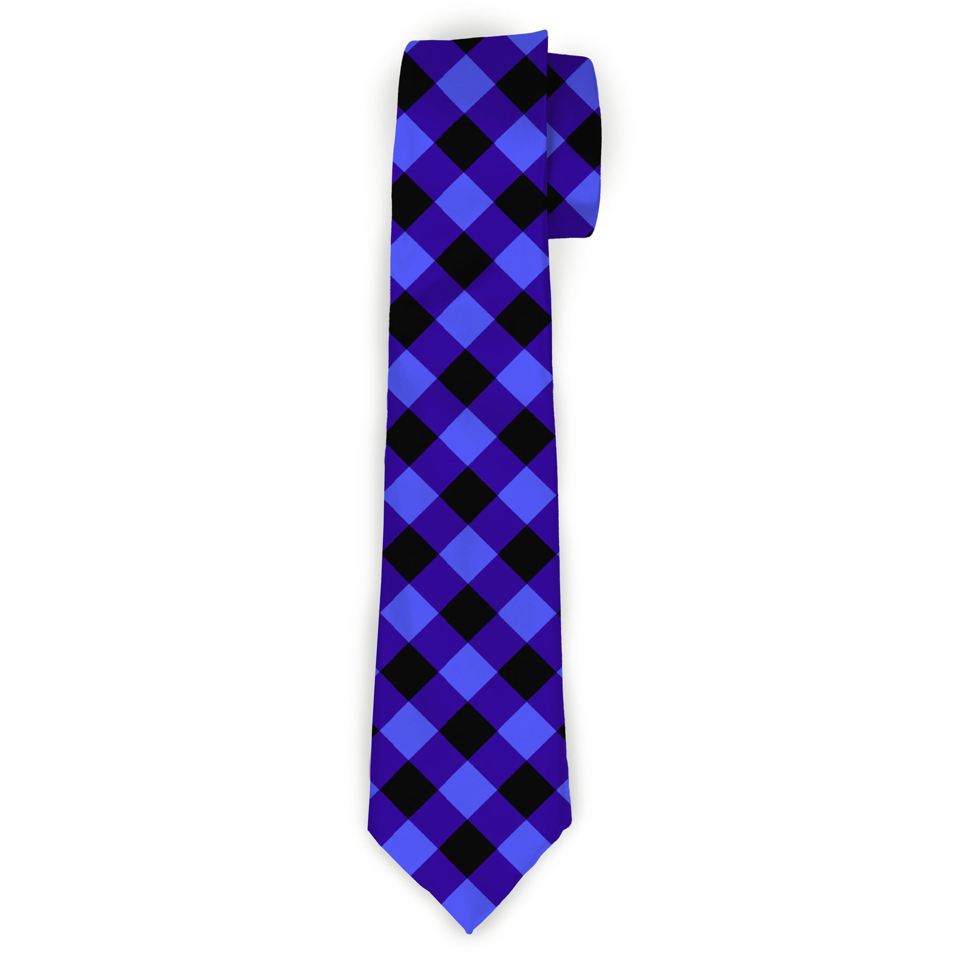 Buckle-Down Necktie - Diagonal Buffalo Plaid Black/Blue Neckties Buckle-Down