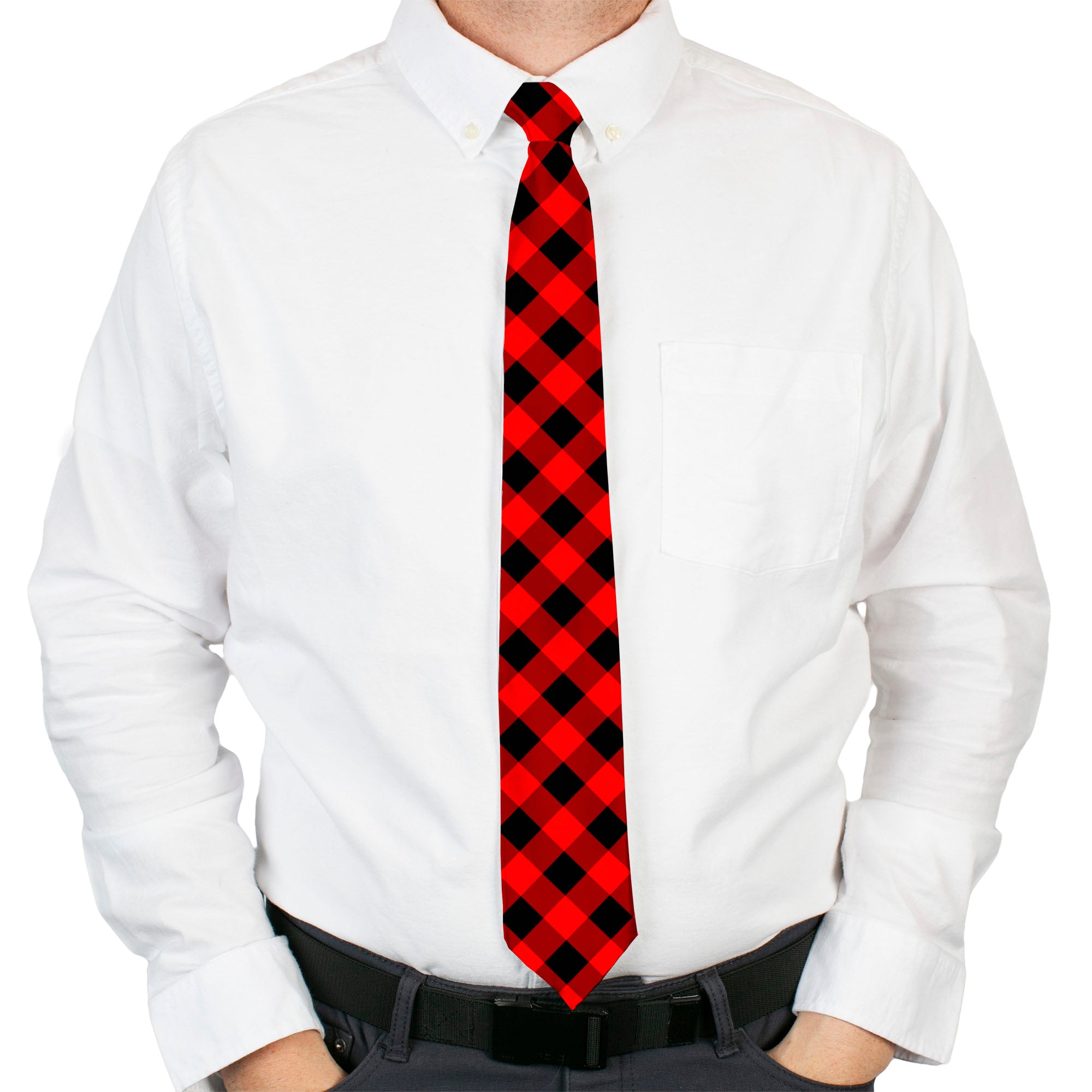 Buckle-Down Necktie - Diagonal Buffalo Plaid Black/Red Neckties Buckle-Down