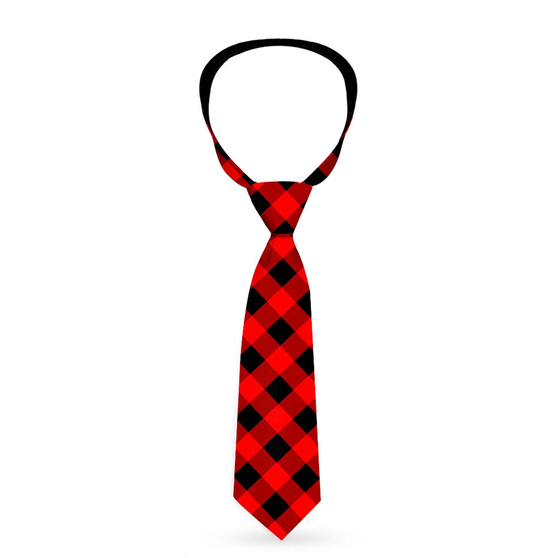 Buckle-Down Necktie - Diagonal Buffalo Plaid Black/Red Neckties Buckle-Down