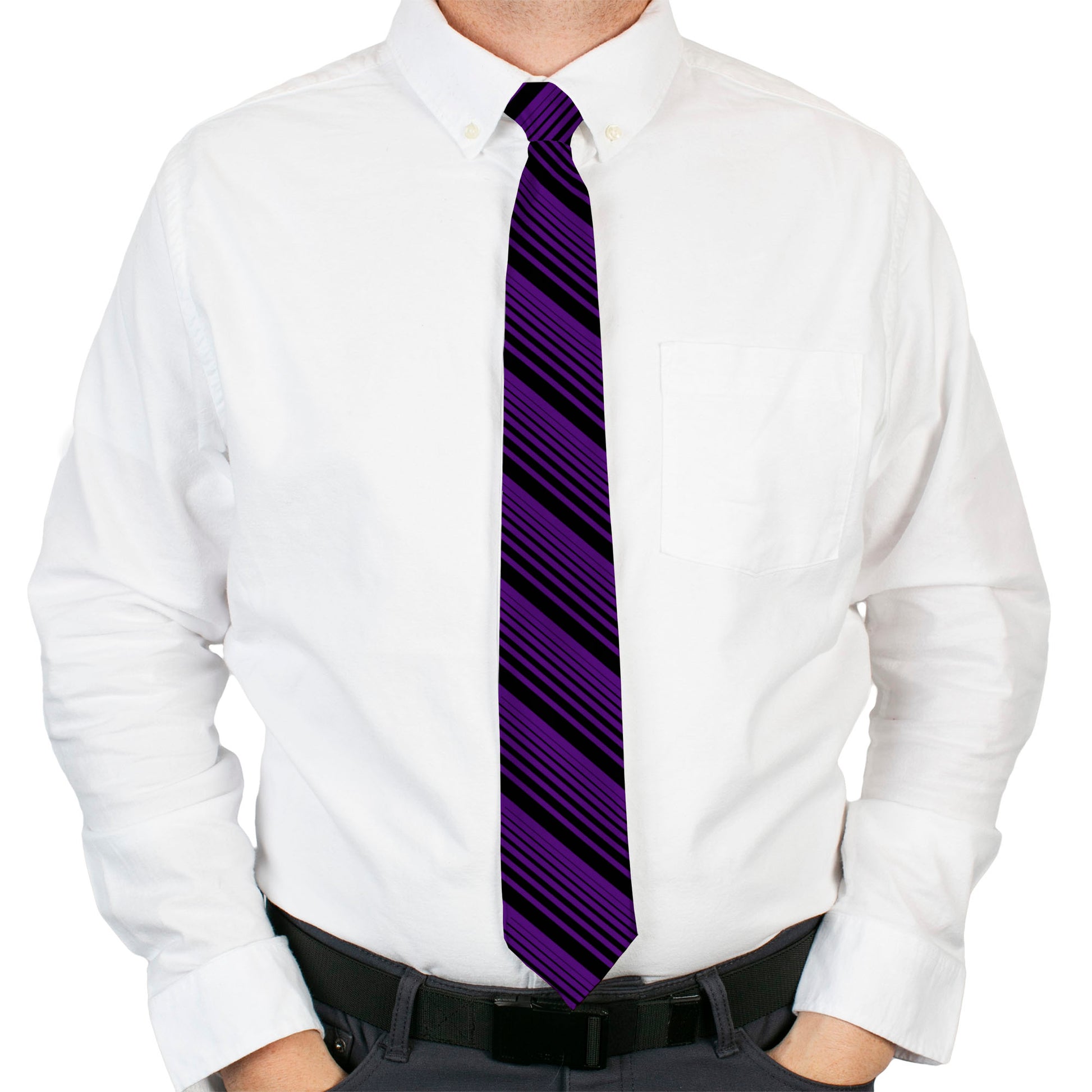 Necktie Standard - Diagonal Stripes Black/Purple Neckties Buckle-Down