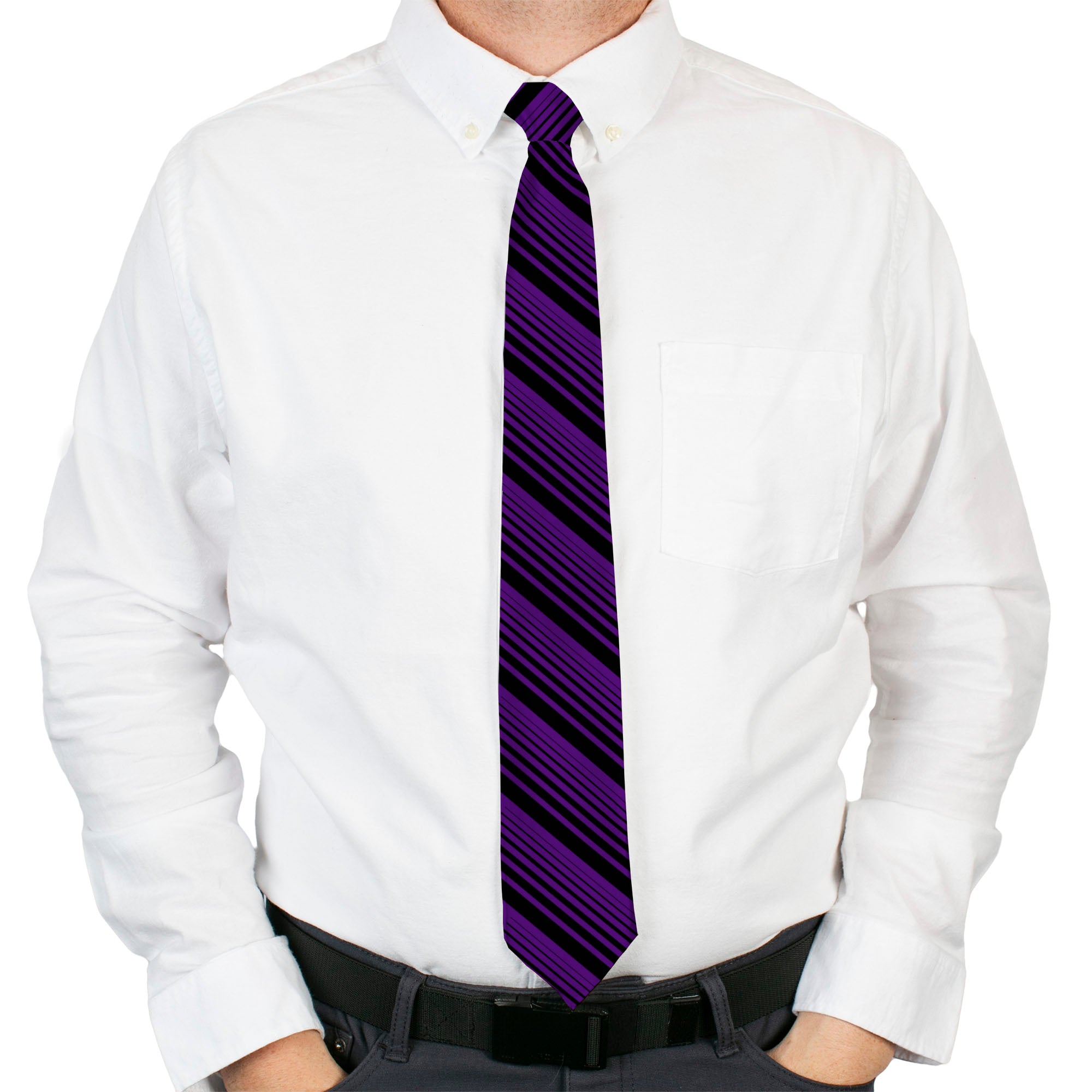 Necktie Standard - Diagonal Stripes Black/Purple Neckties Buckle-Down