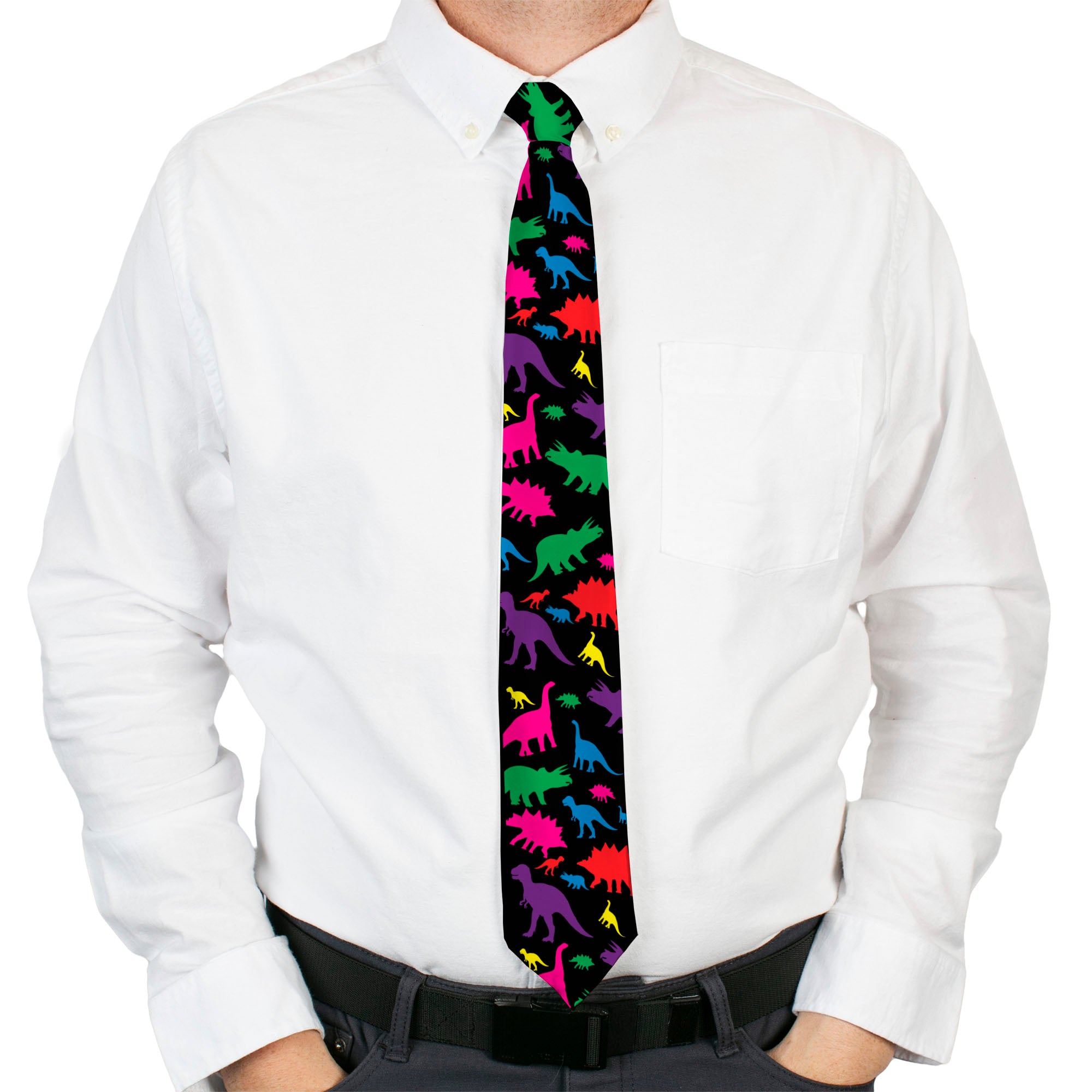 Buckle-Down Necktie - Dinosaur Silhouette Black/Multi Color Neckties Buckle-Down
