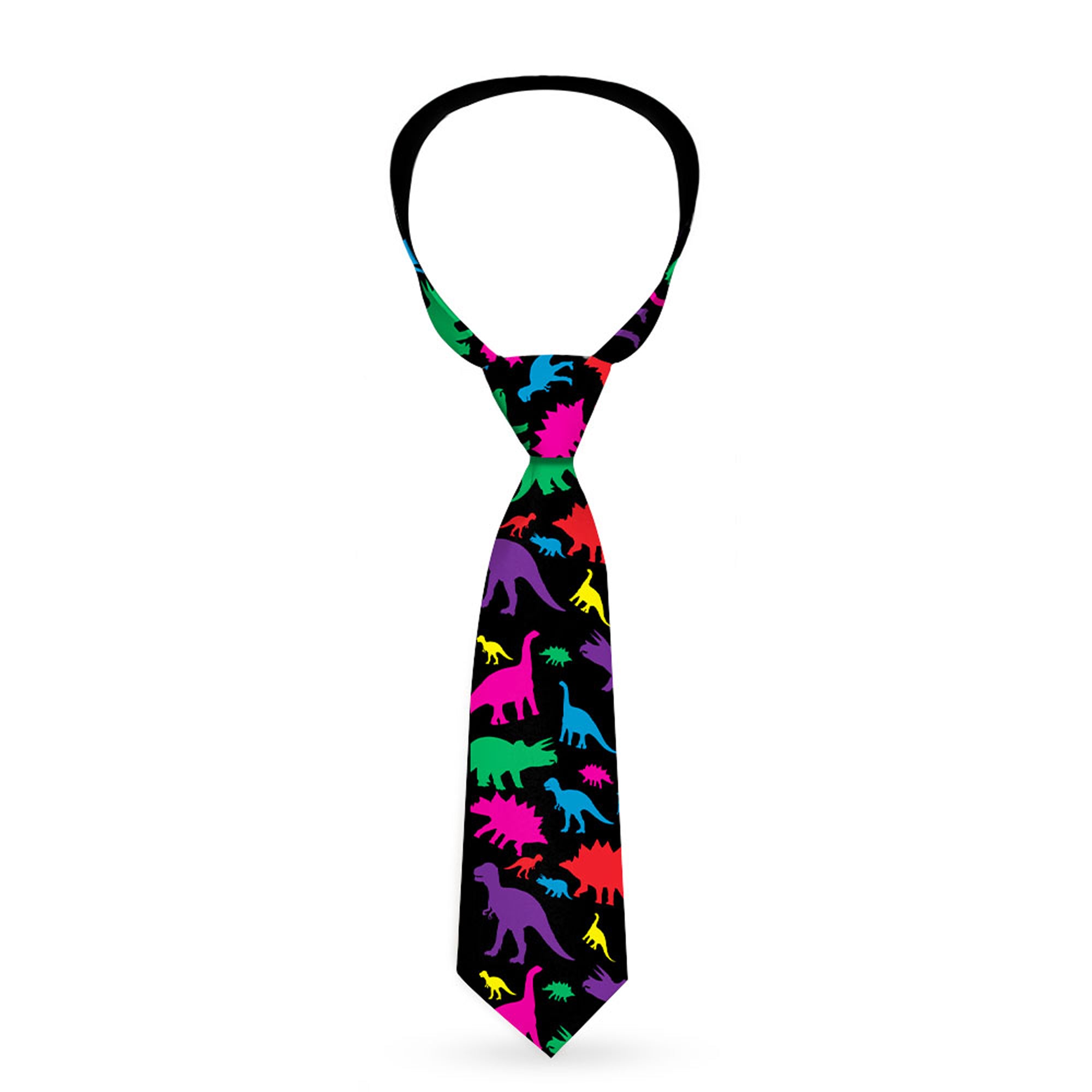 Buckle-Down Necktie - Dinosaur Silhouette Black/Multi Color Neckties Buckle-Down