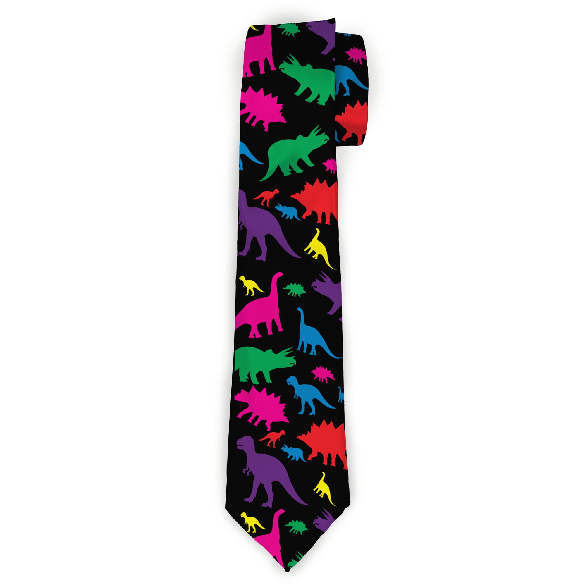 Buckle-Down Necktie - Dinosaur Silhouette Black/Multi Color Neckties Buckle-Down