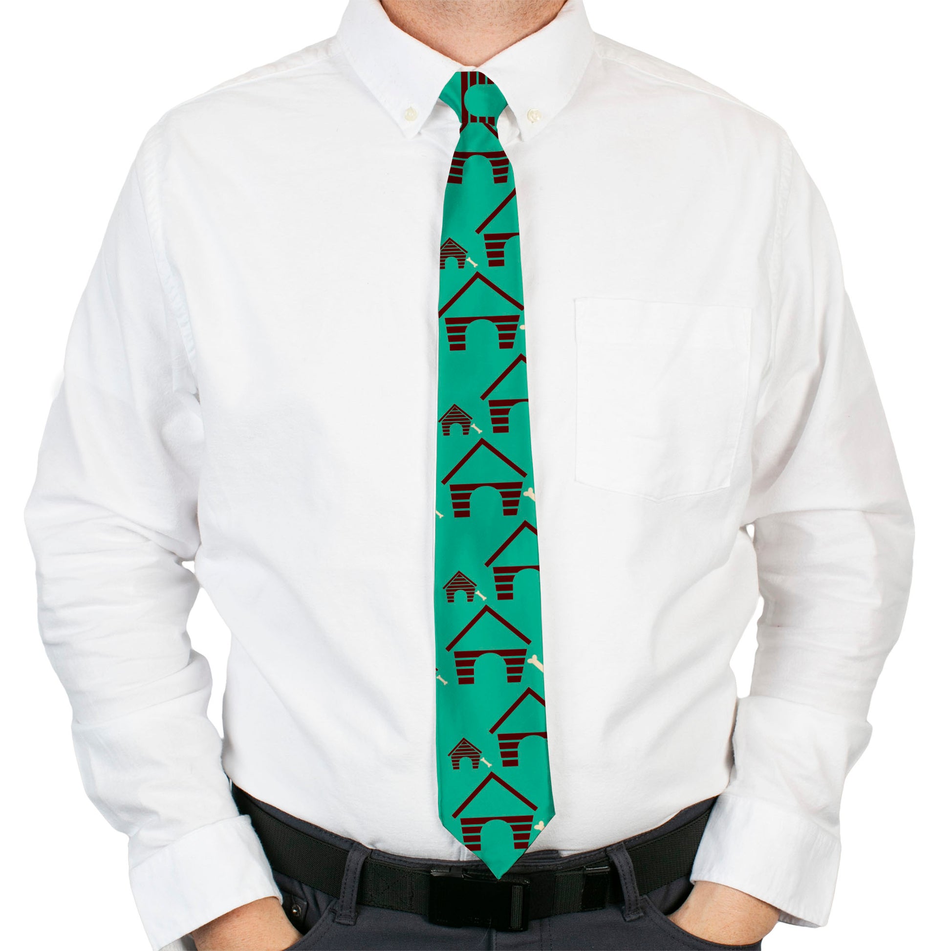 Buckle-Down Necktie - Dog House & Bone Turquoise/Brown Neckties Buckle-Down
