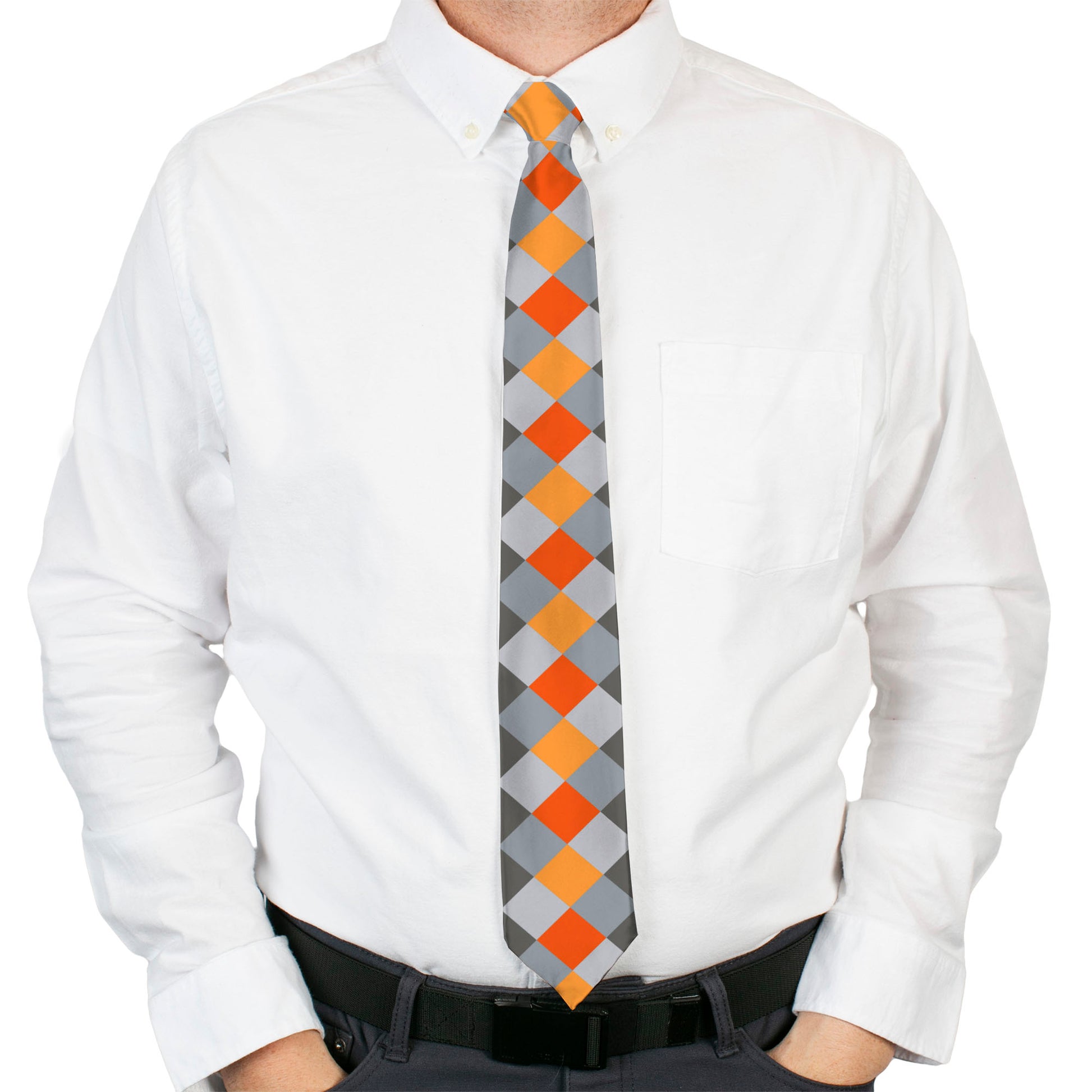 Buckle-Down Necktie - Diamond Plaid Grays/Orange Neckties Buckle-Down