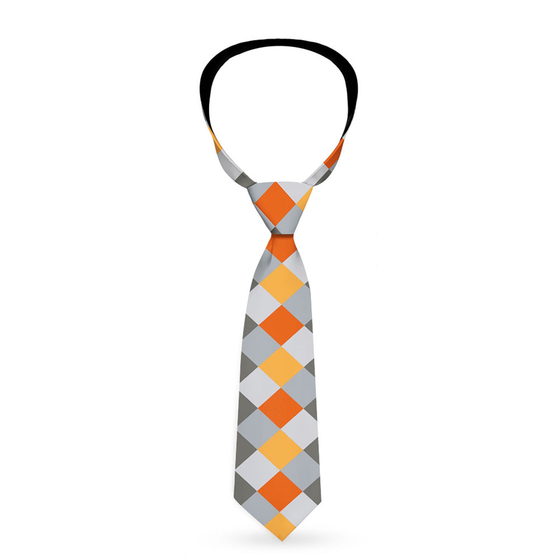 Buckle-Down Necktie - Diamond Plaid Grays/Orange Neckties Buckle-Down