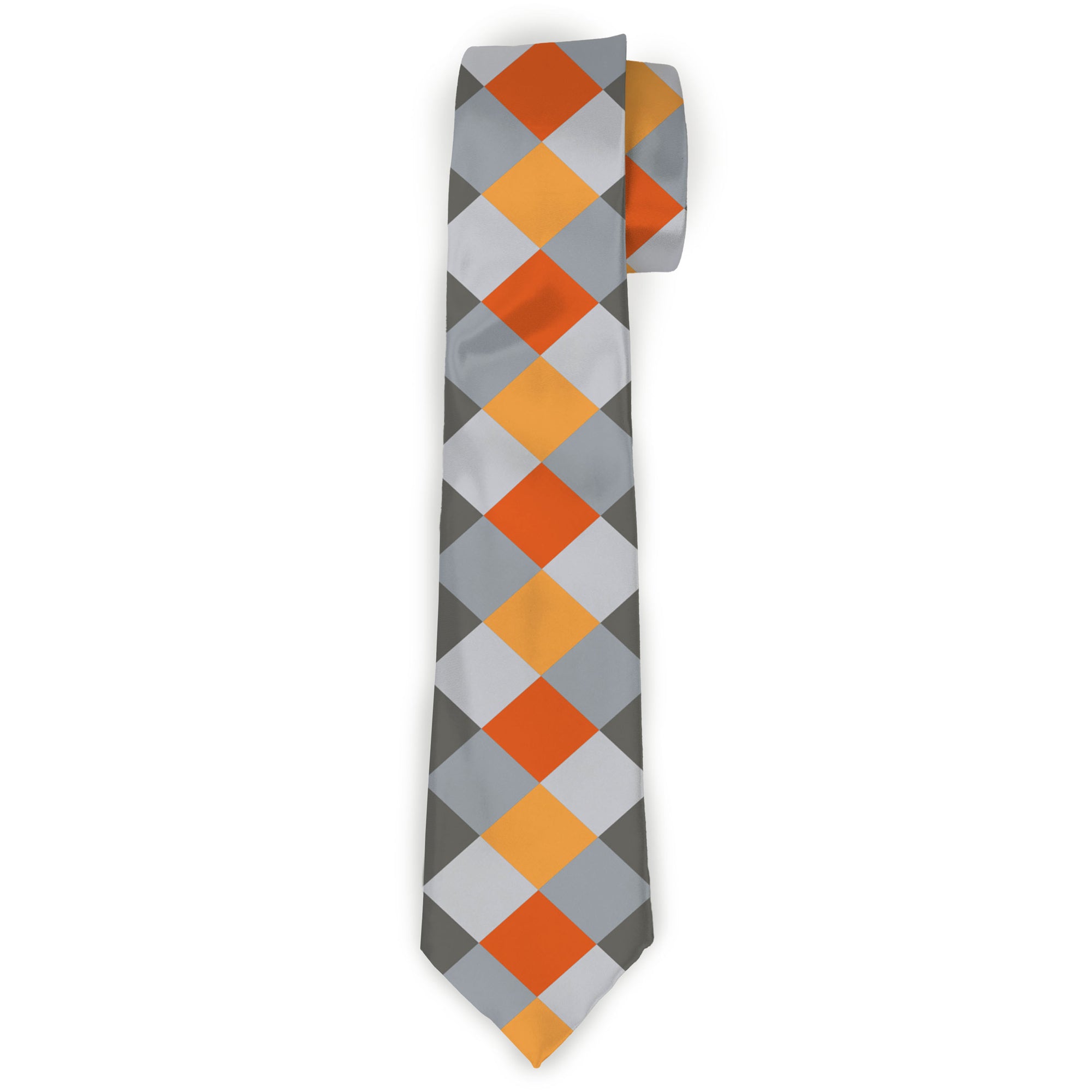 Buckle-Down Necktie - Diamond Plaid Grays/Orange Neckties Buckle-Down