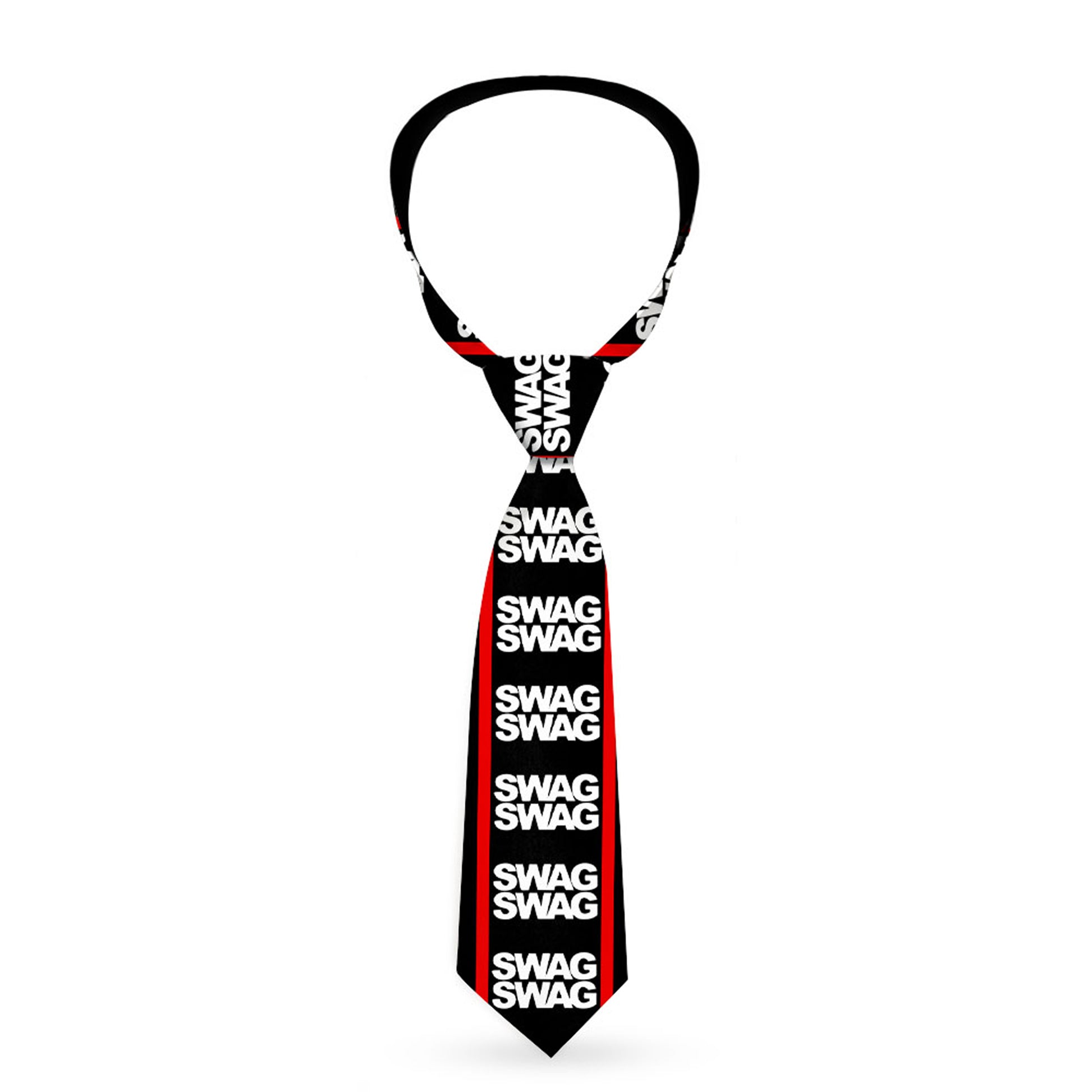 Buckle-Down Necktie - Double SWAG Black/White/Red Stripe Neckties Buckle-Down