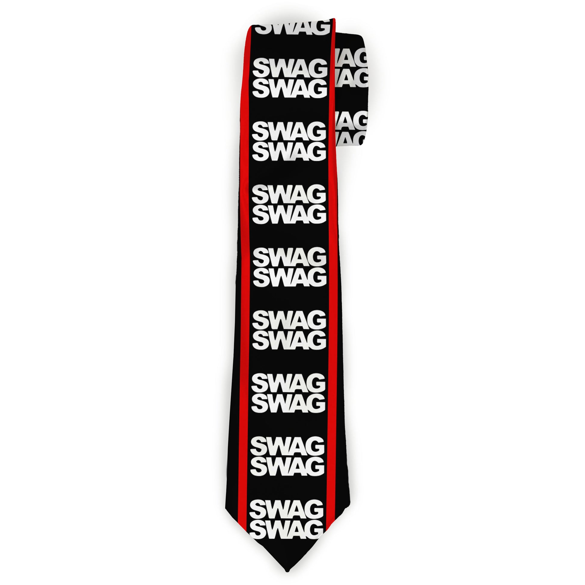 Buckle-Down Necktie - Double SWAG Black/White/Red Stripe Neckties Buckle-Down