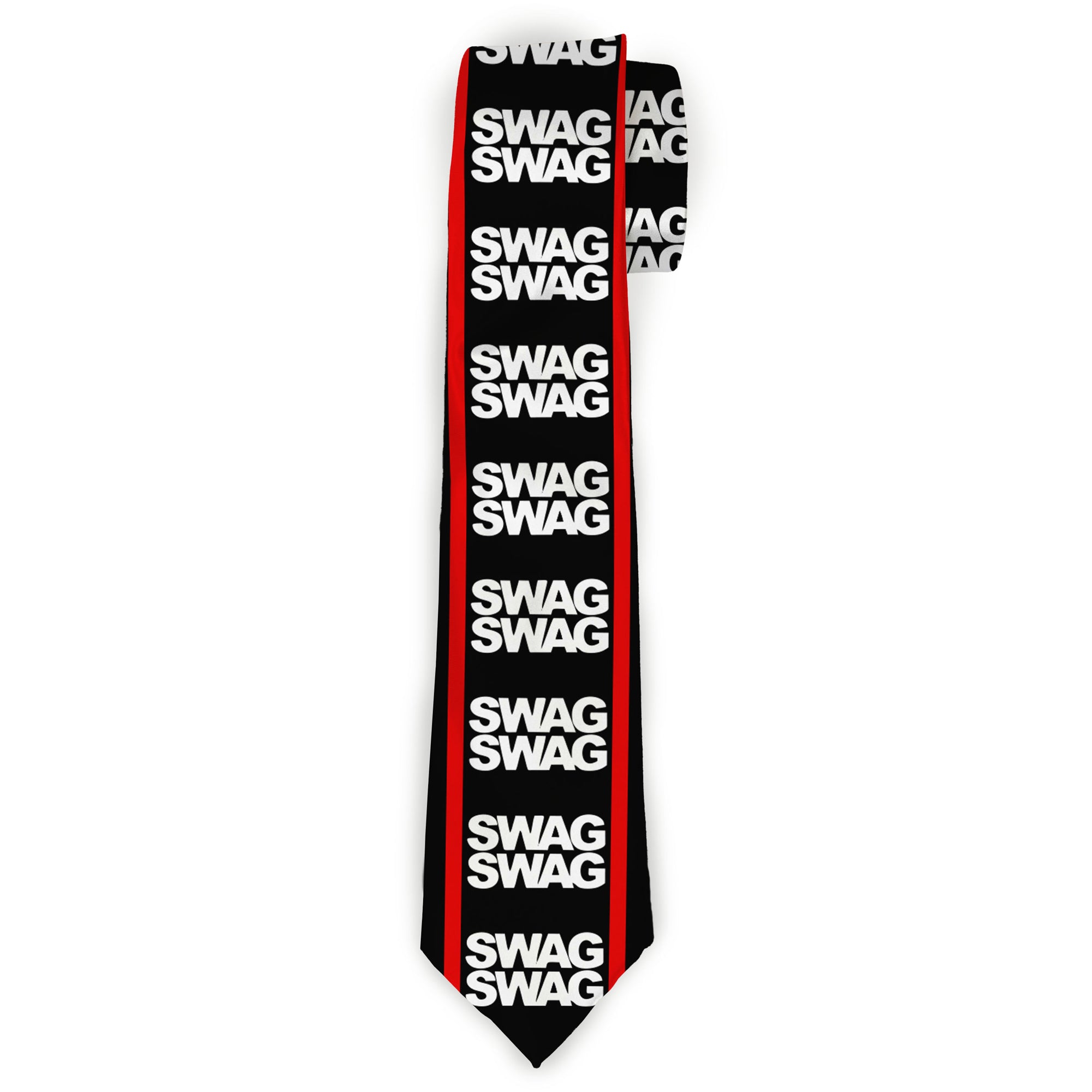 Buckle-Down Necktie - Double SWAG Black/White/Red Stripe Neckties Buckle-Down