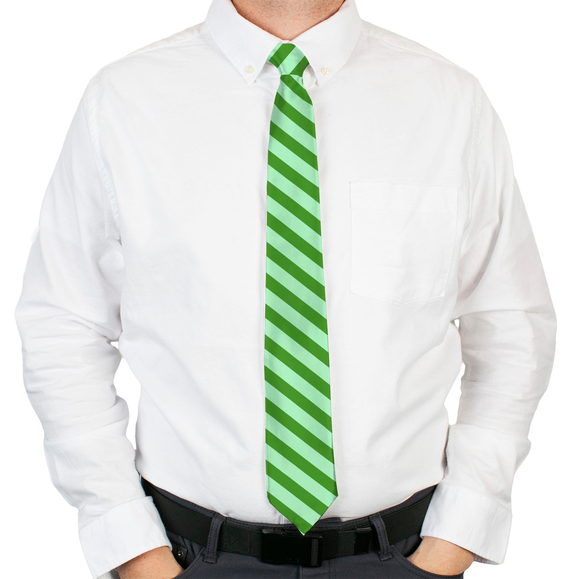 Buckle-Down Necktie - Diagonal Stripes Pastel Greens Neckties Buckle-Down