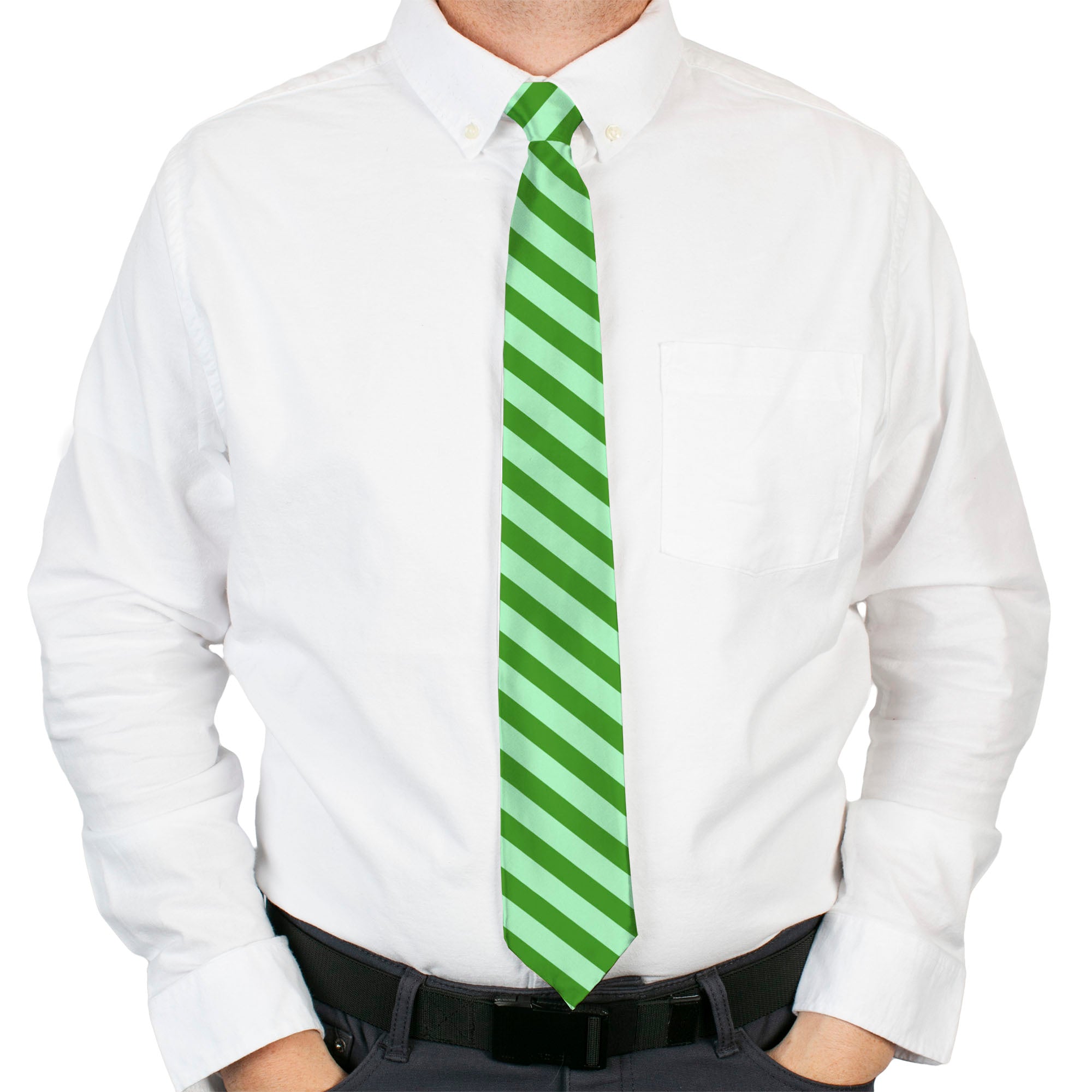Buckle-Down Necktie - Diagonal Stripes Pastel Greens Neckties Buckle-Down