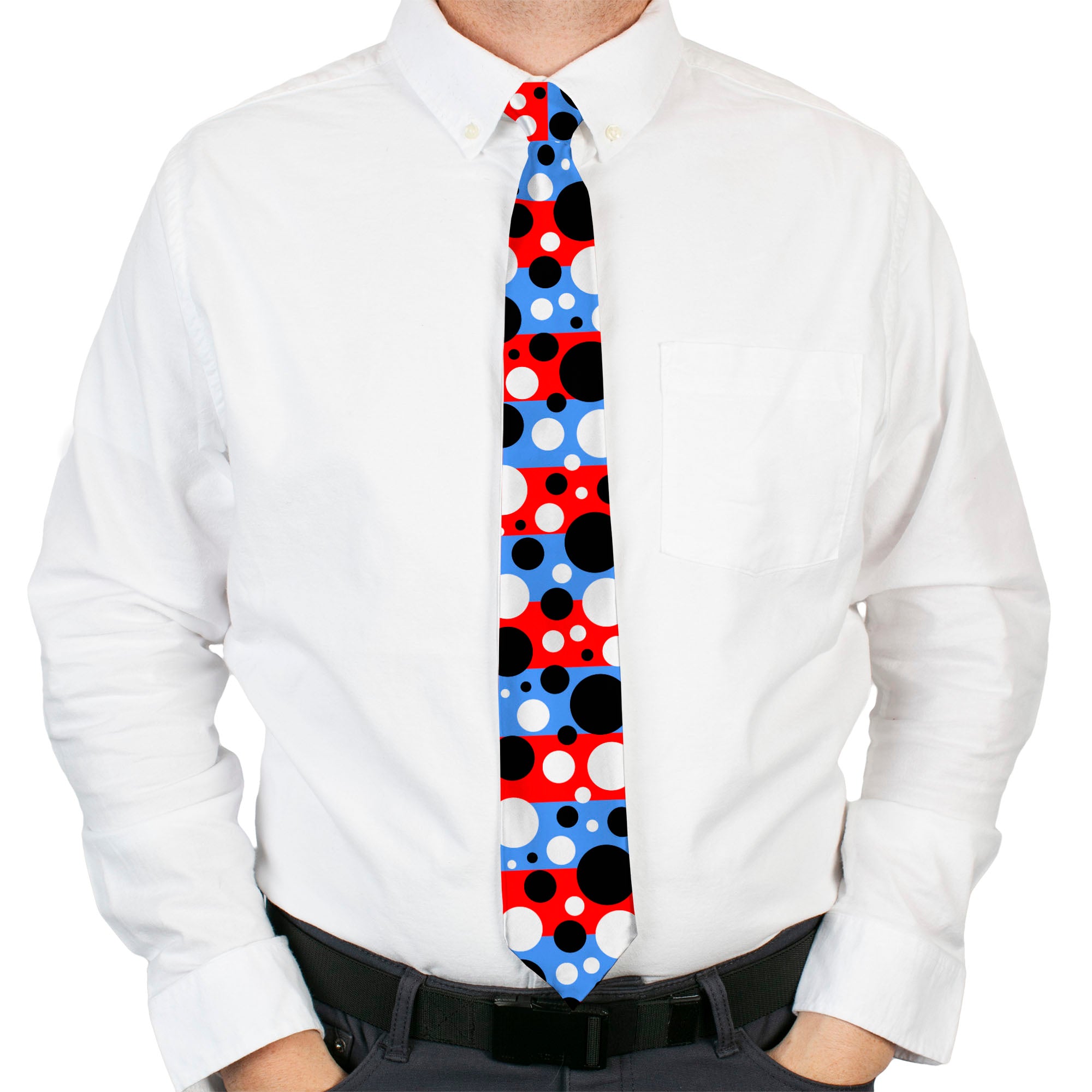 Buckle-Down Necktie - Dot Blocks Blue/Red/Black/White Neckties Buckle-Down