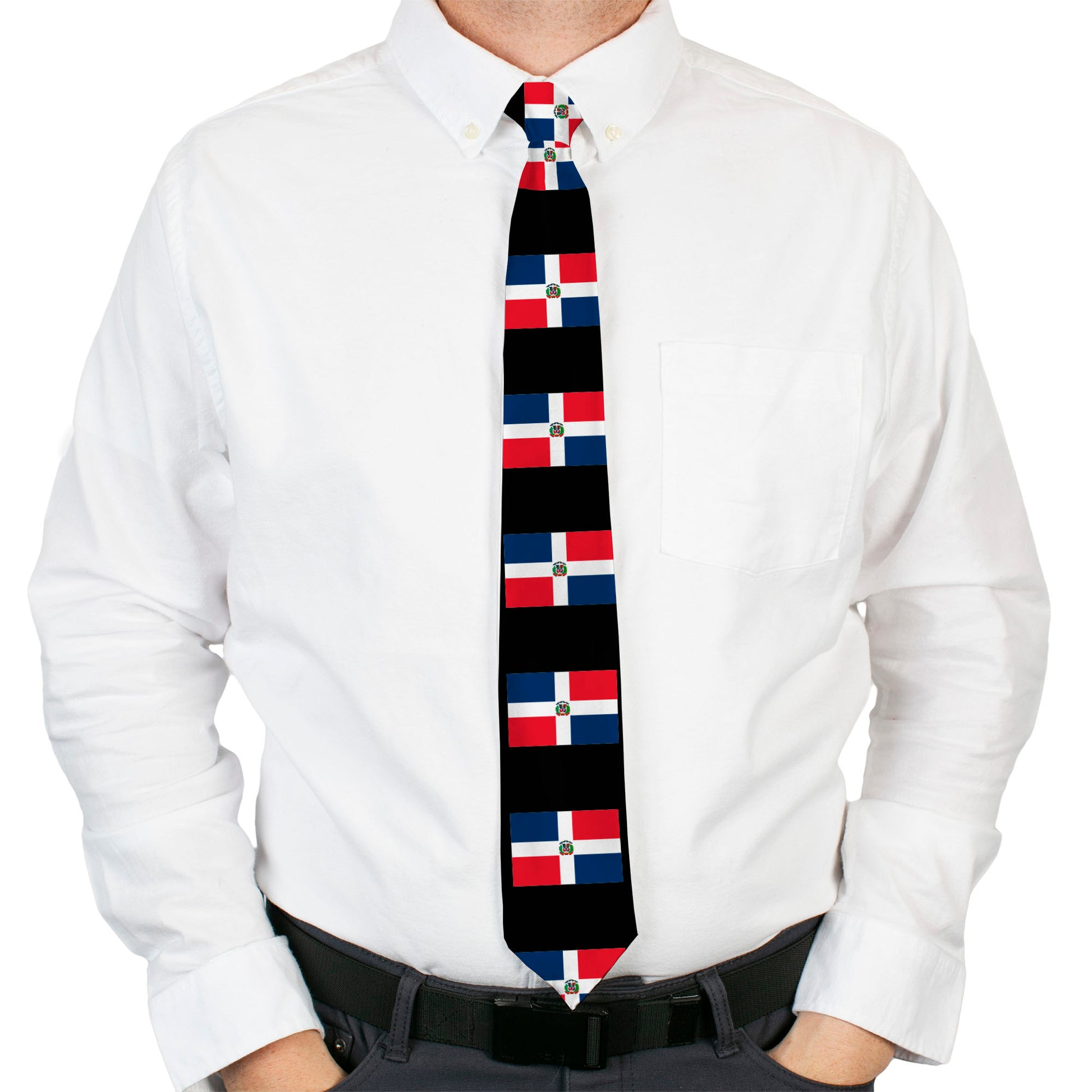 Buckle-Down Necktie - Dominican Republic Flags/Black Black Neckties Buckle-Down