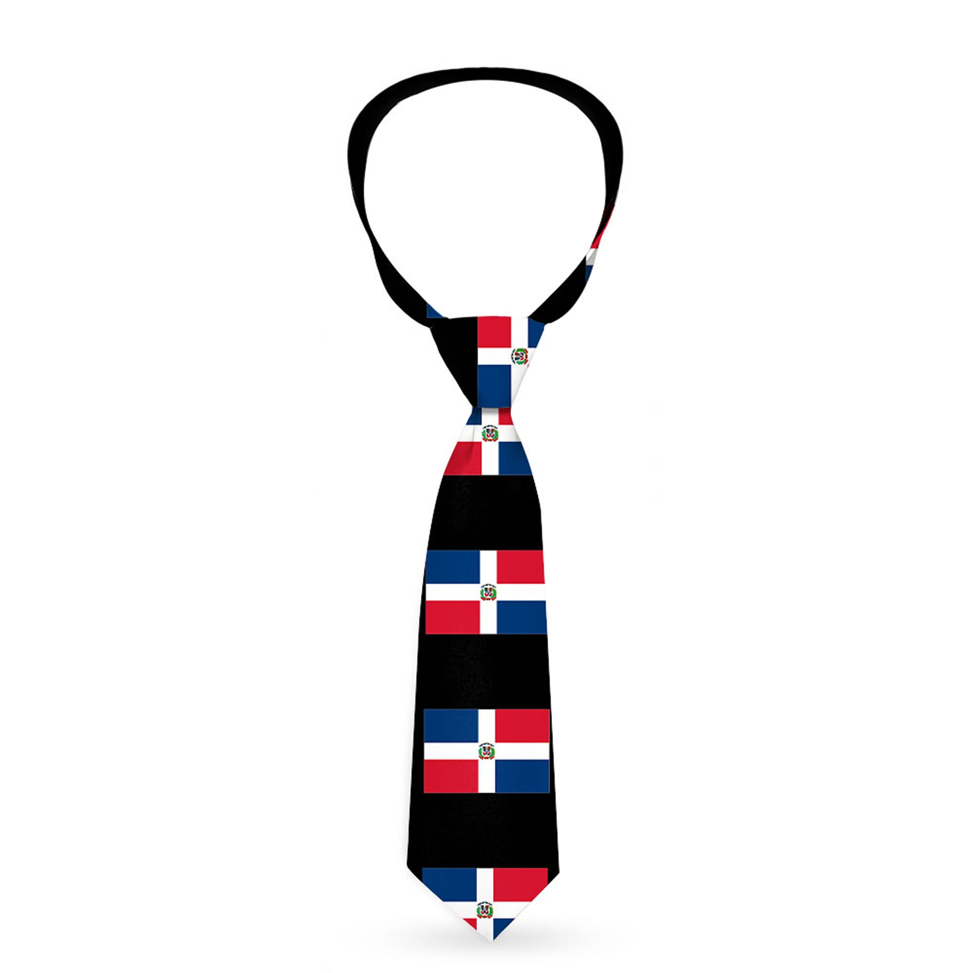 Buckle-Down Necktie - Dominican Republic Flags/Black Black Neckties Buckle-Down