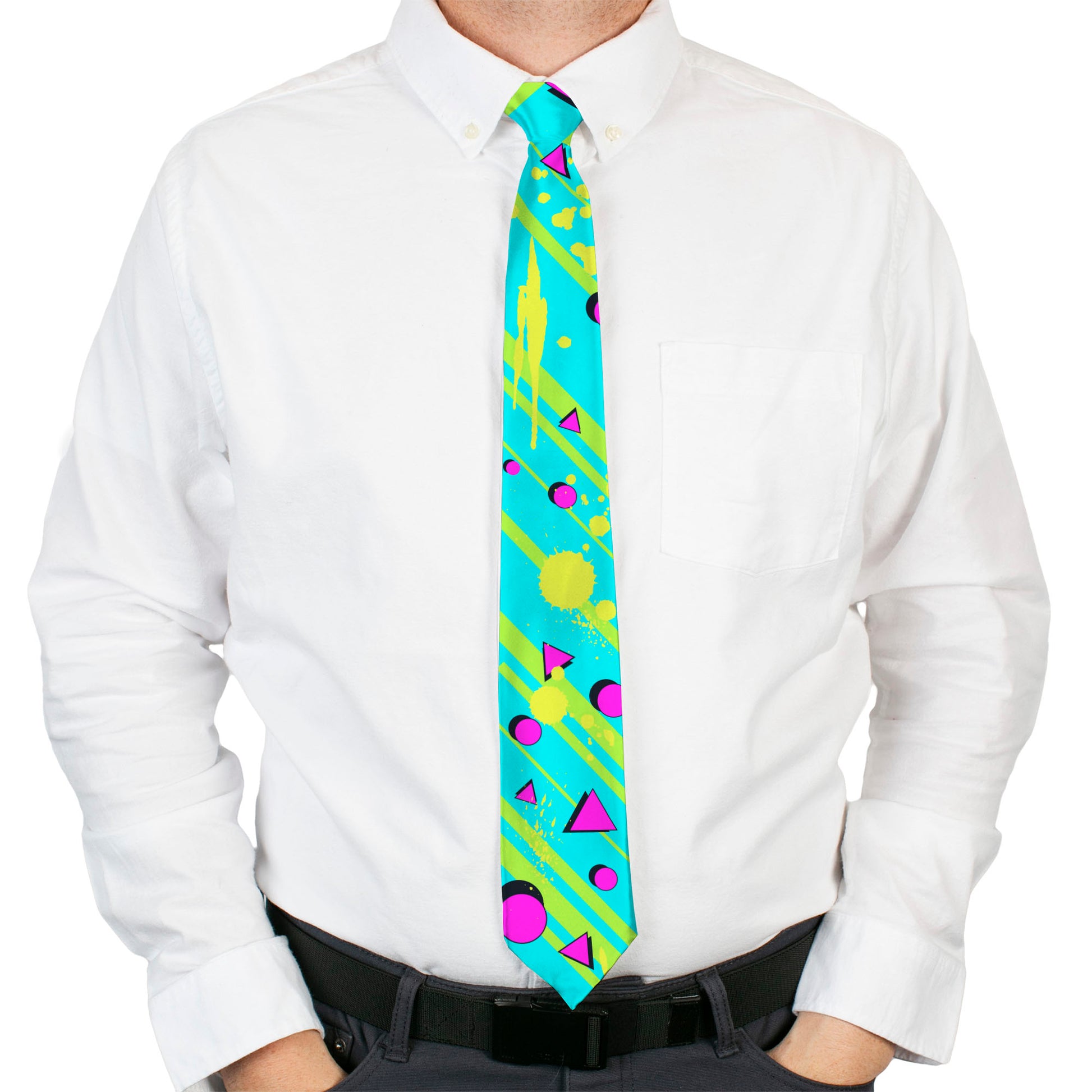 Buckle-Down Necktie - Eighties Party Blue/Yellow/Pink Neckties Buckle-Down