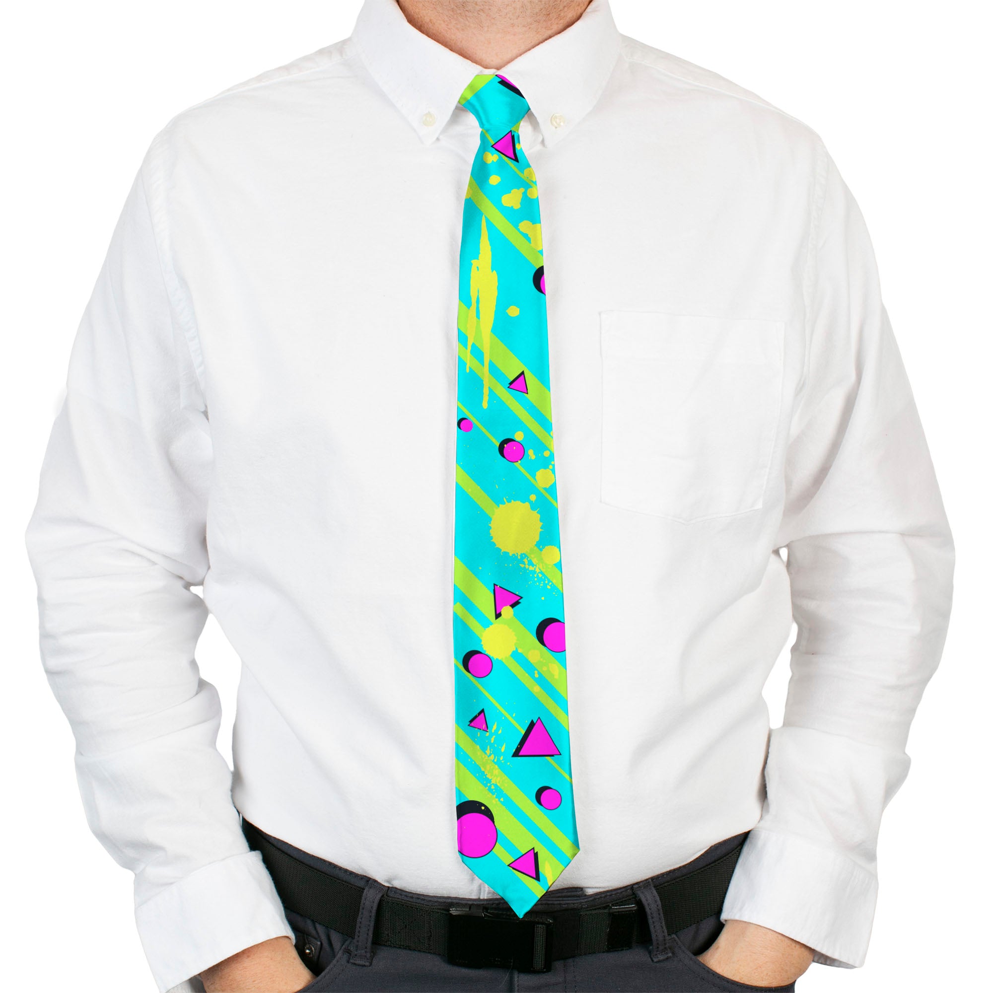 Buckle-Down Necktie - Eighties Party Blue/Yellow/Pink Neckties Buckle-Down