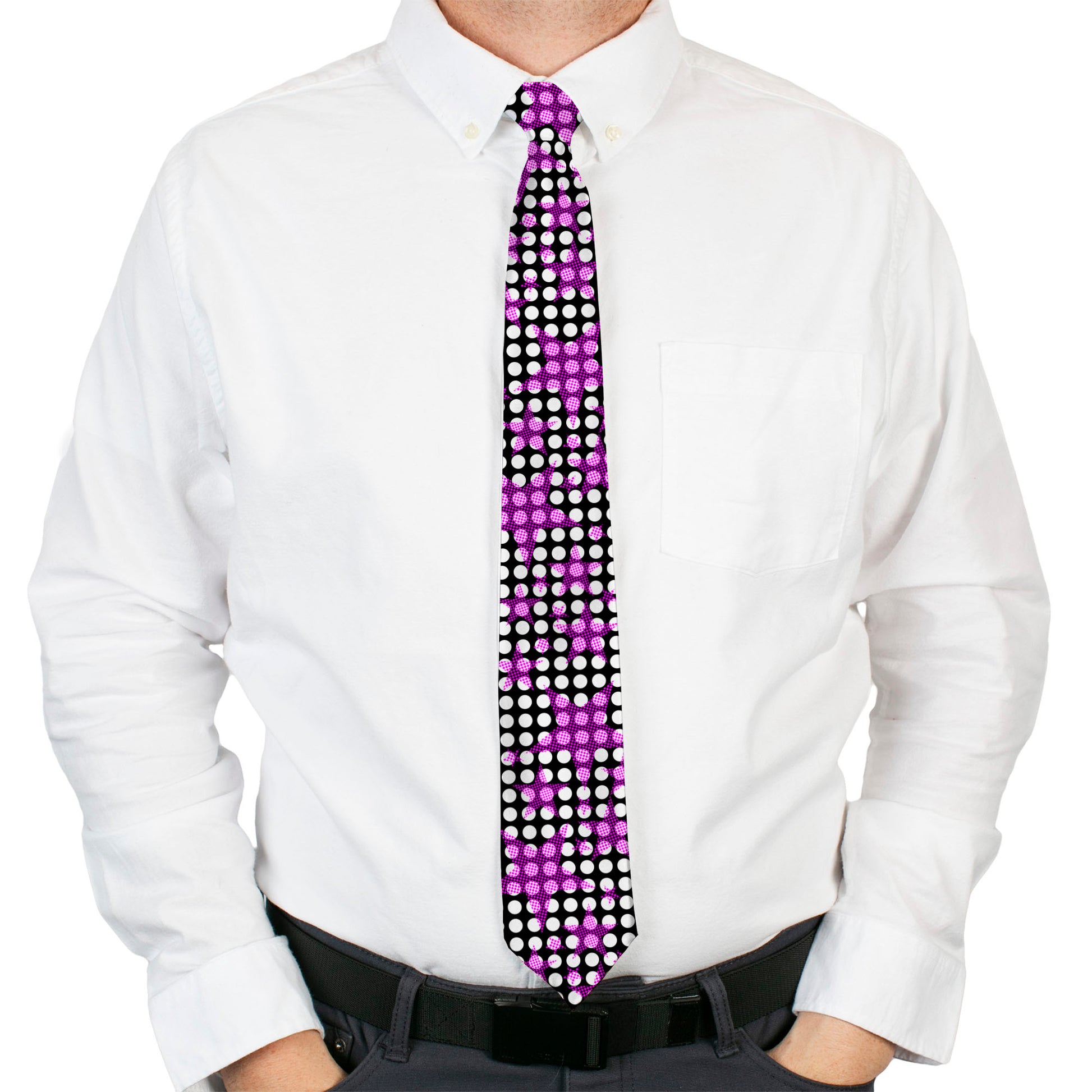 Buckle-Down Necktie - Eighties Stars1 Black/White/Fuchsia Neckties Buckle-Down