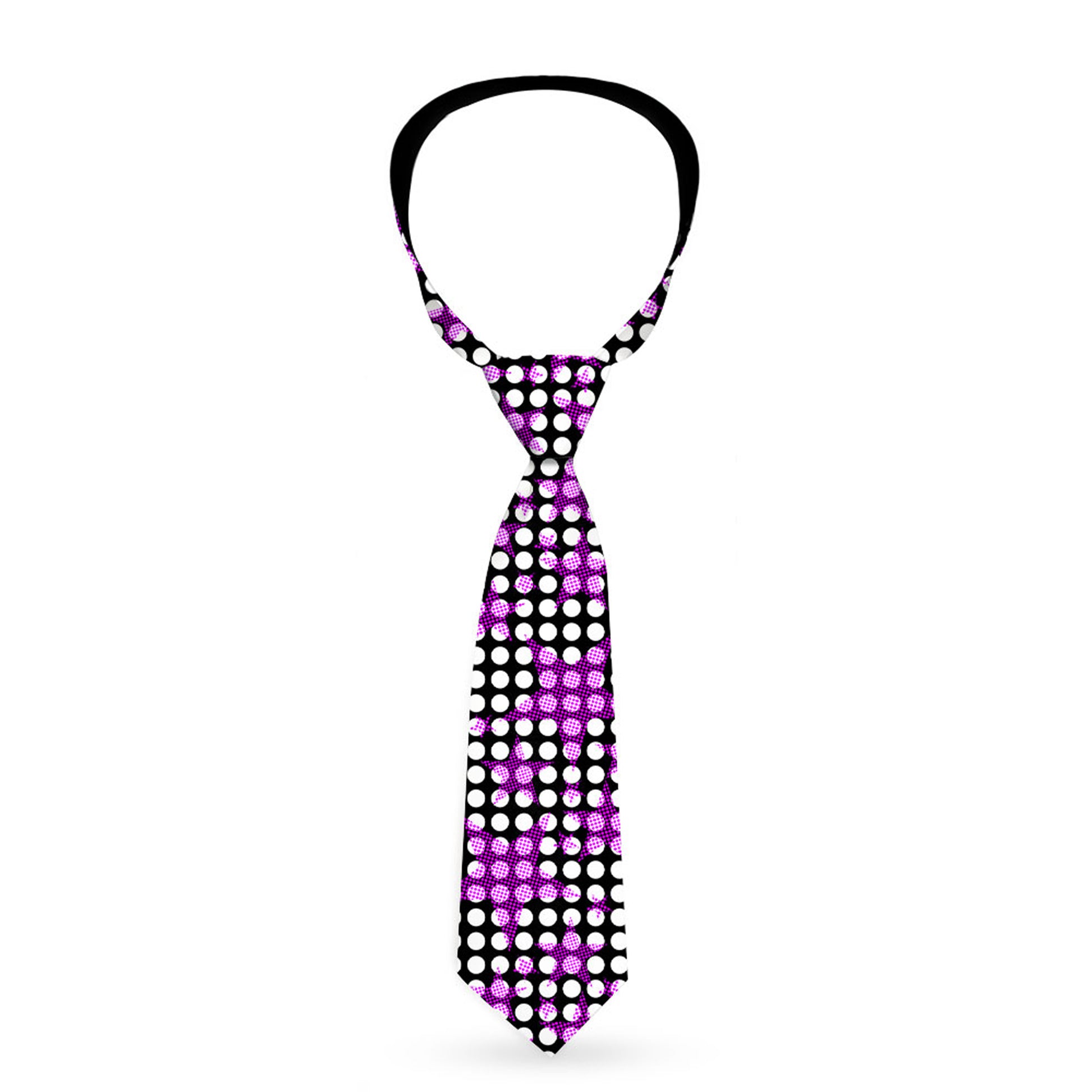 Buckle-Down Necktie - Eighties Stars1 Black/White/Fuchsia Neckties Buckle-Down