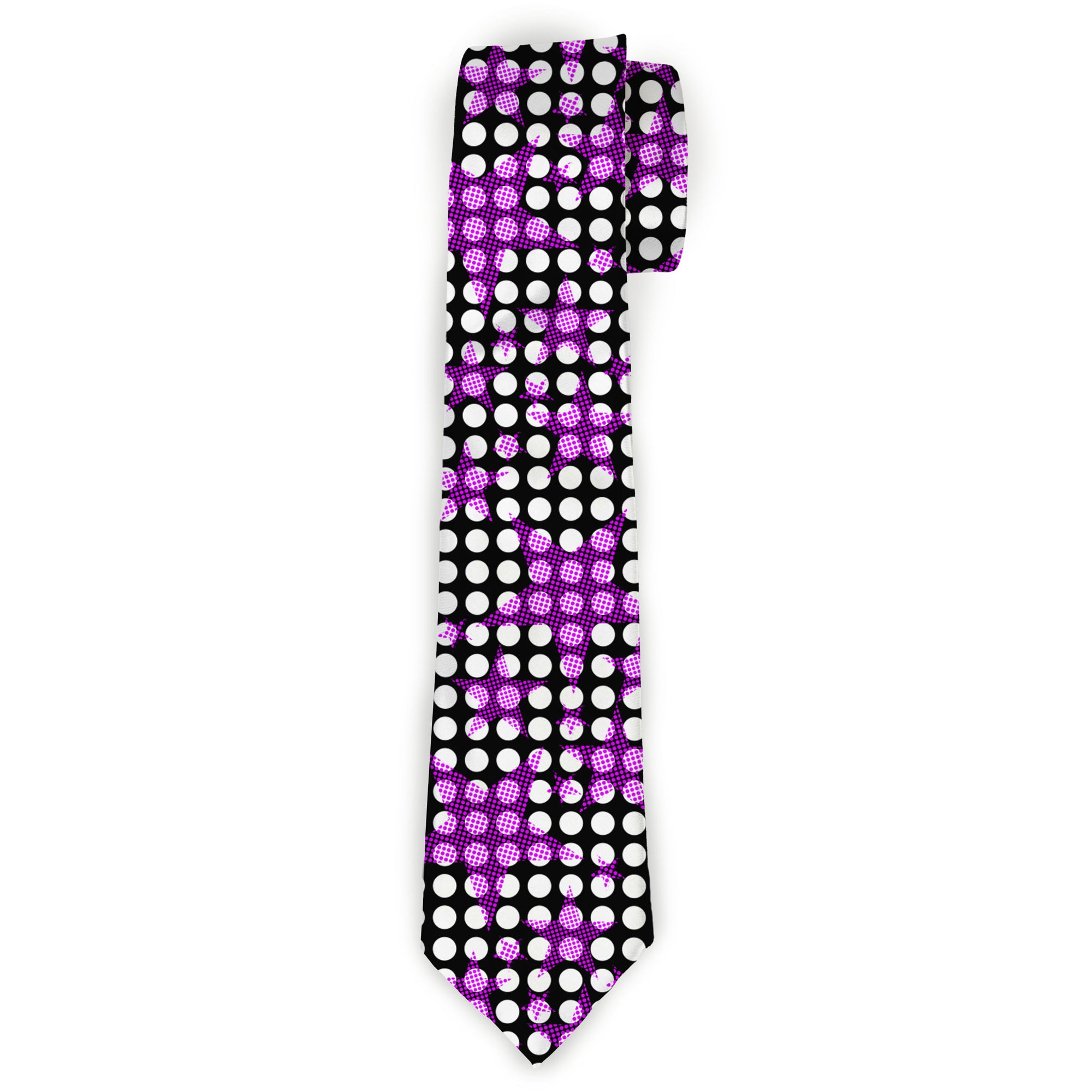 Buckle-Down Necktie - Eighties Stars1 Black/White/Fuchsia Neckties Buckle-Down
