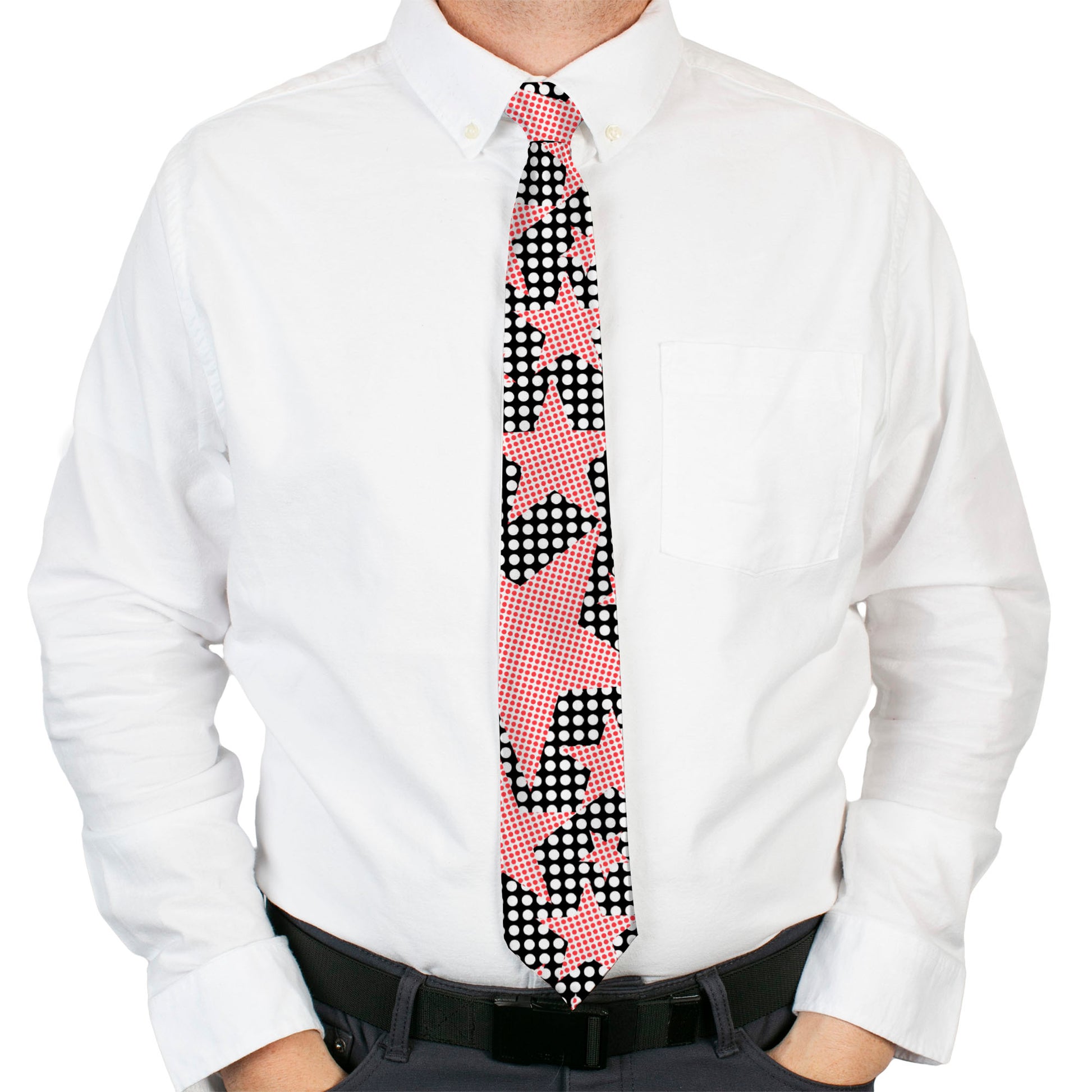 Buckle-Down Necktie - Eighties Stars2 Black/White/Red Neckties Buckle-Down