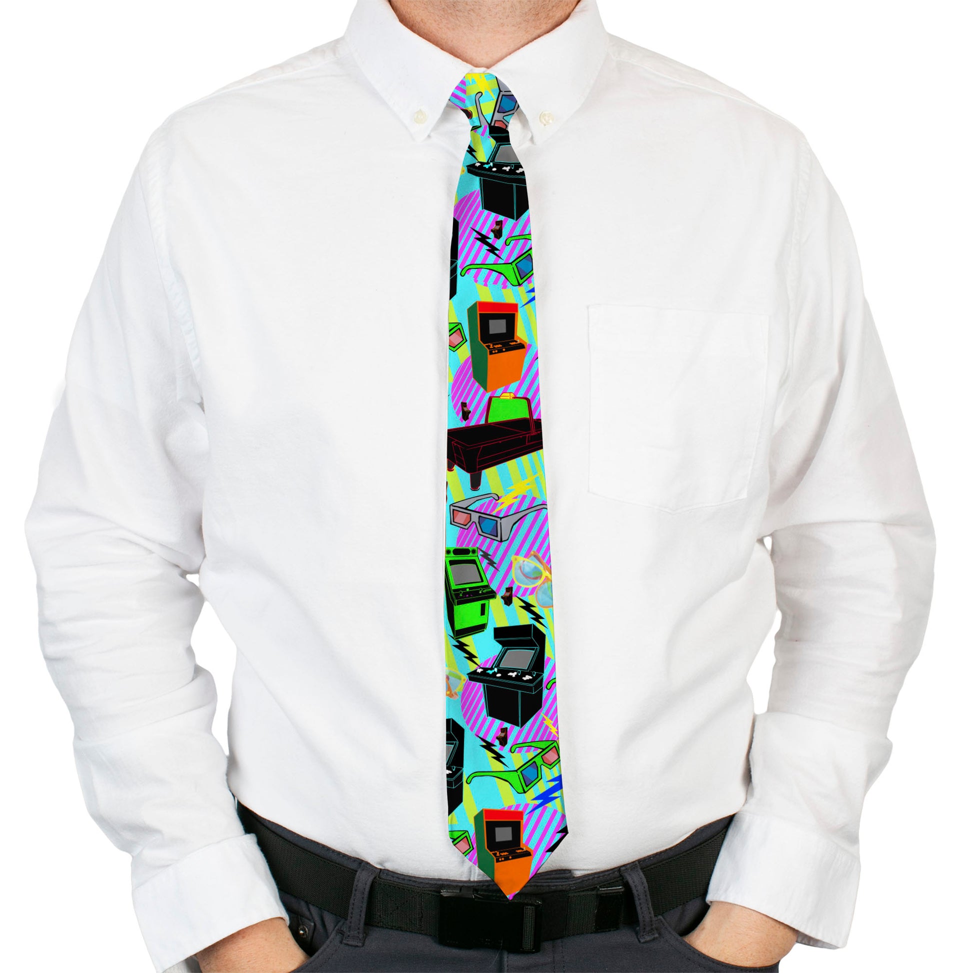 Buckle-Down Necktie - Eighties Arcade Multi Neon Stripes Neckties Buckle-Down