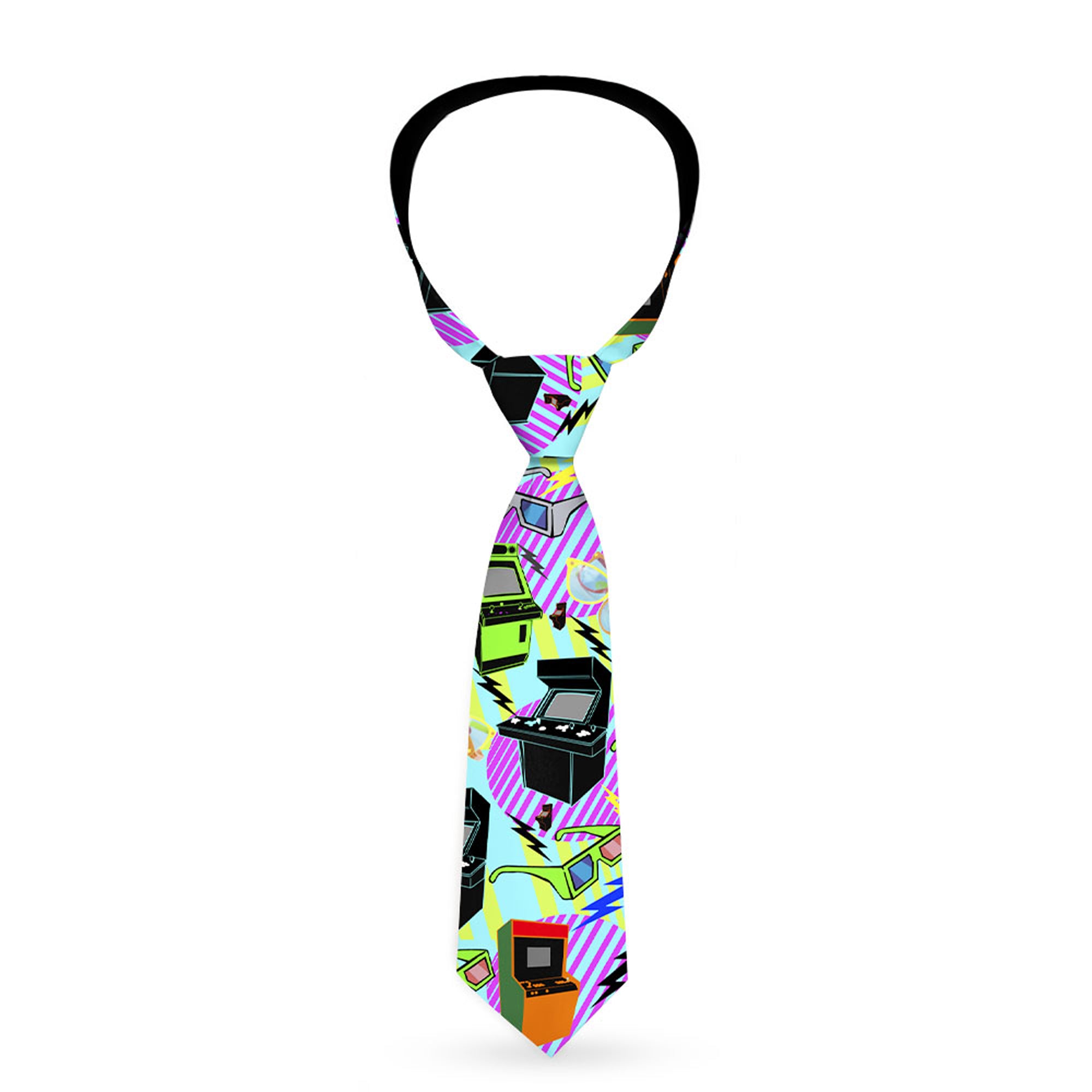 Buckle-Down Necktie - Eighties Arcade Multi Neon Stripes Neckties Buckle-Down