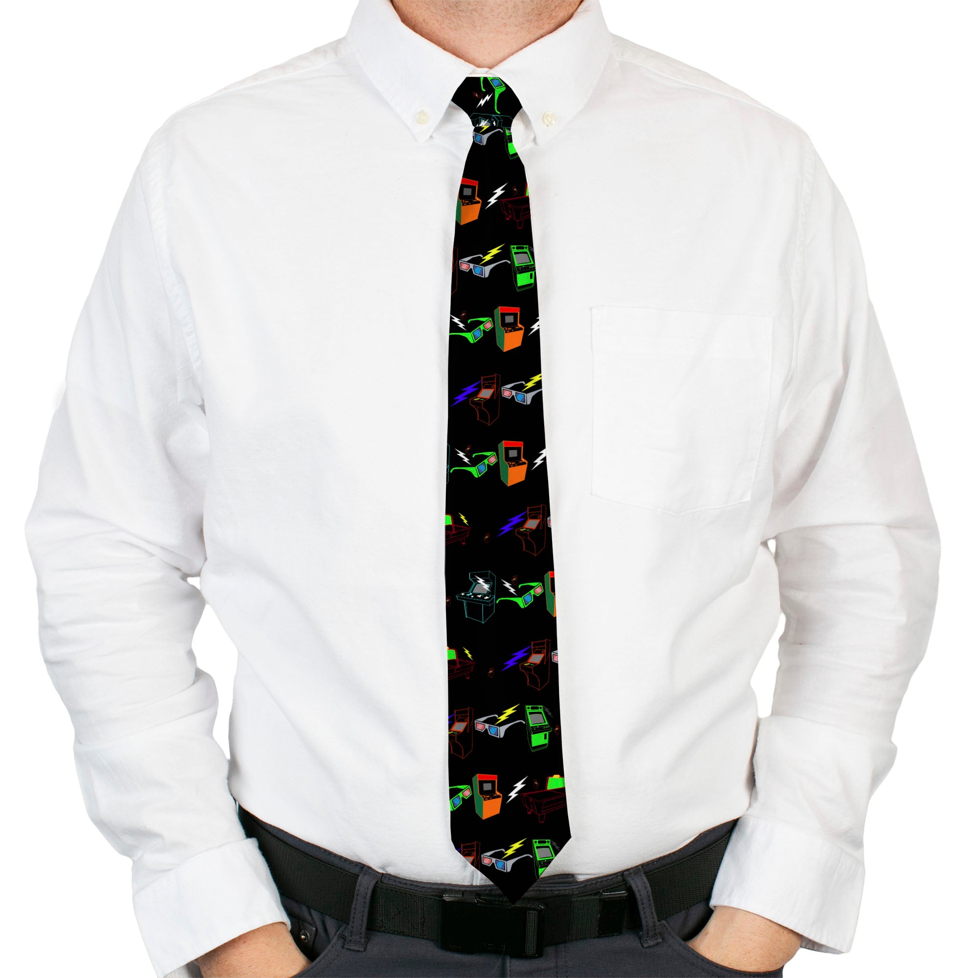 Buckle-Down Necktie - Eighties Arcade Black Neckties Buckle-Down