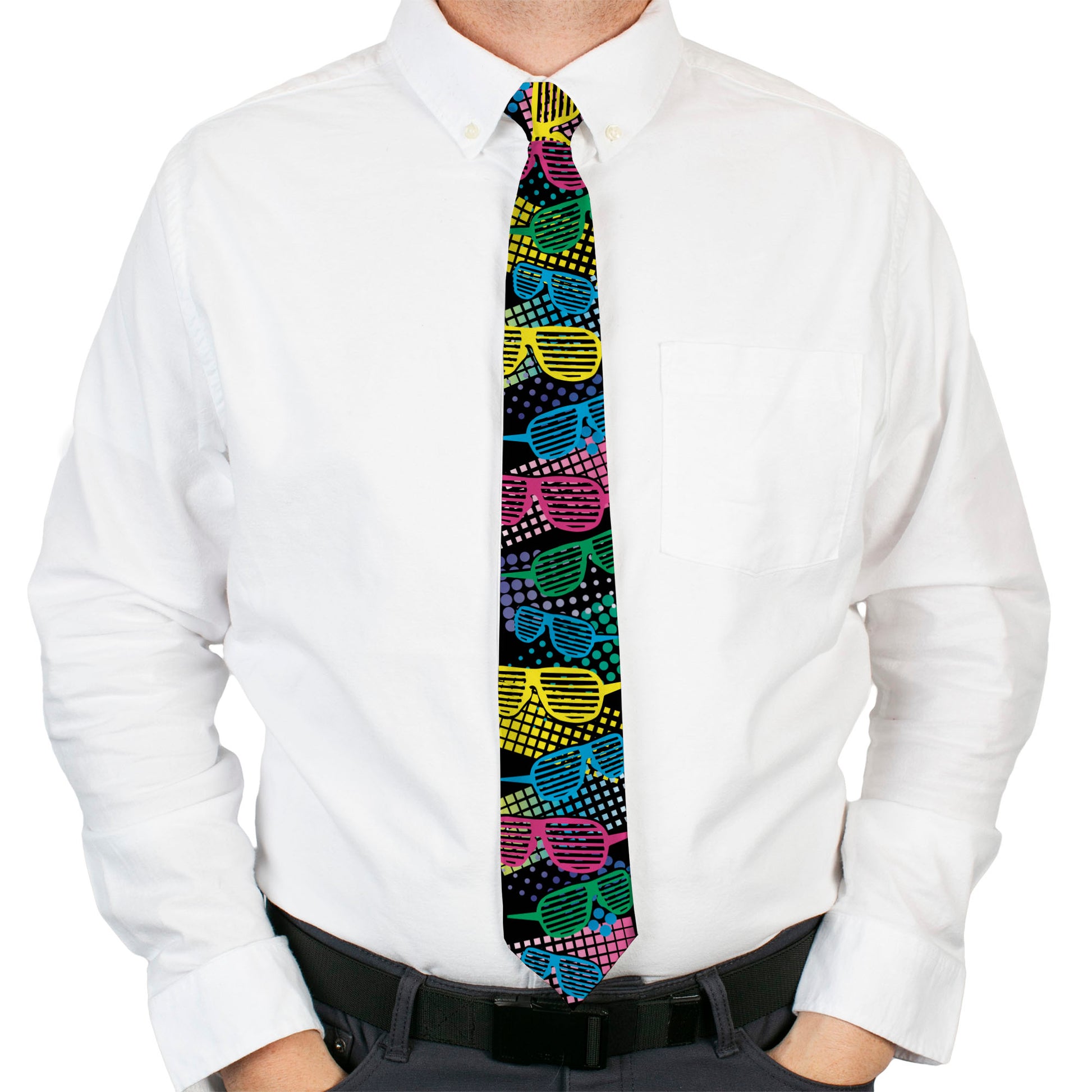 Buckle-Down Necktie - Eighties Shades Black/Neon Neckties Buckle-Down