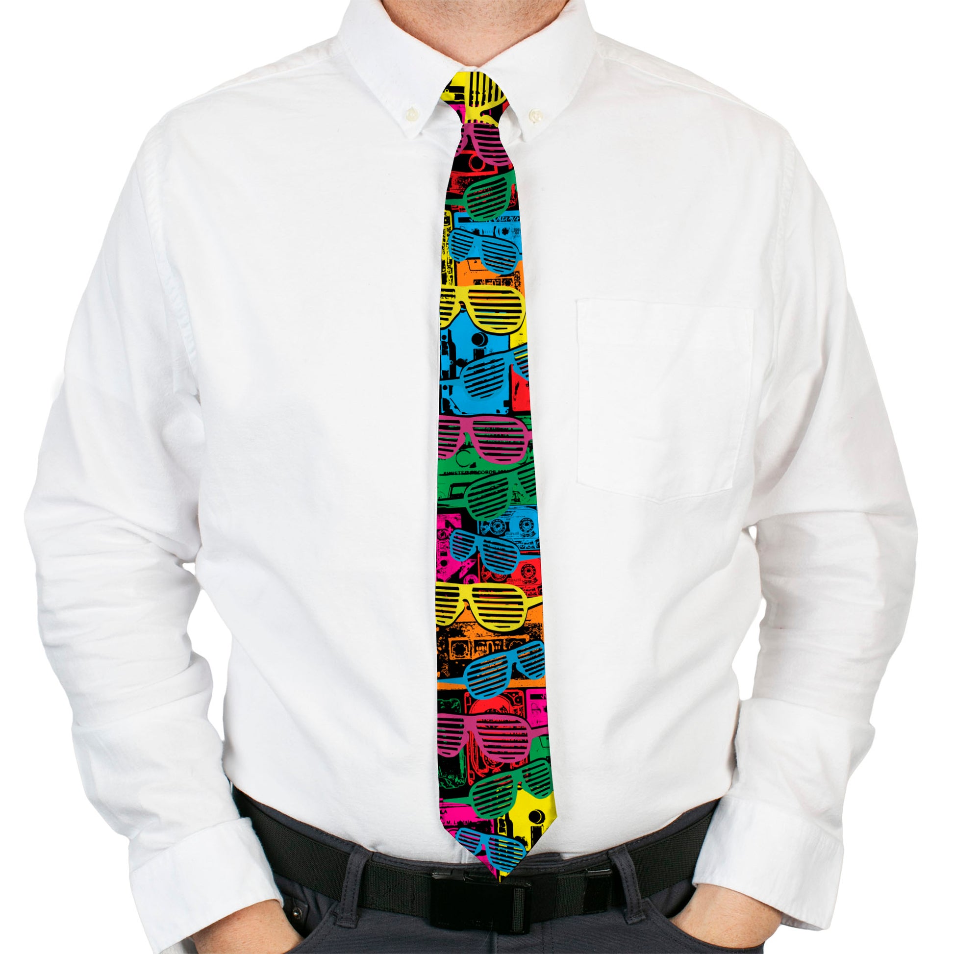 Buckle-Down Necktie - Eighties Shades Tapes Black/Neon Neckties Buckle-Down