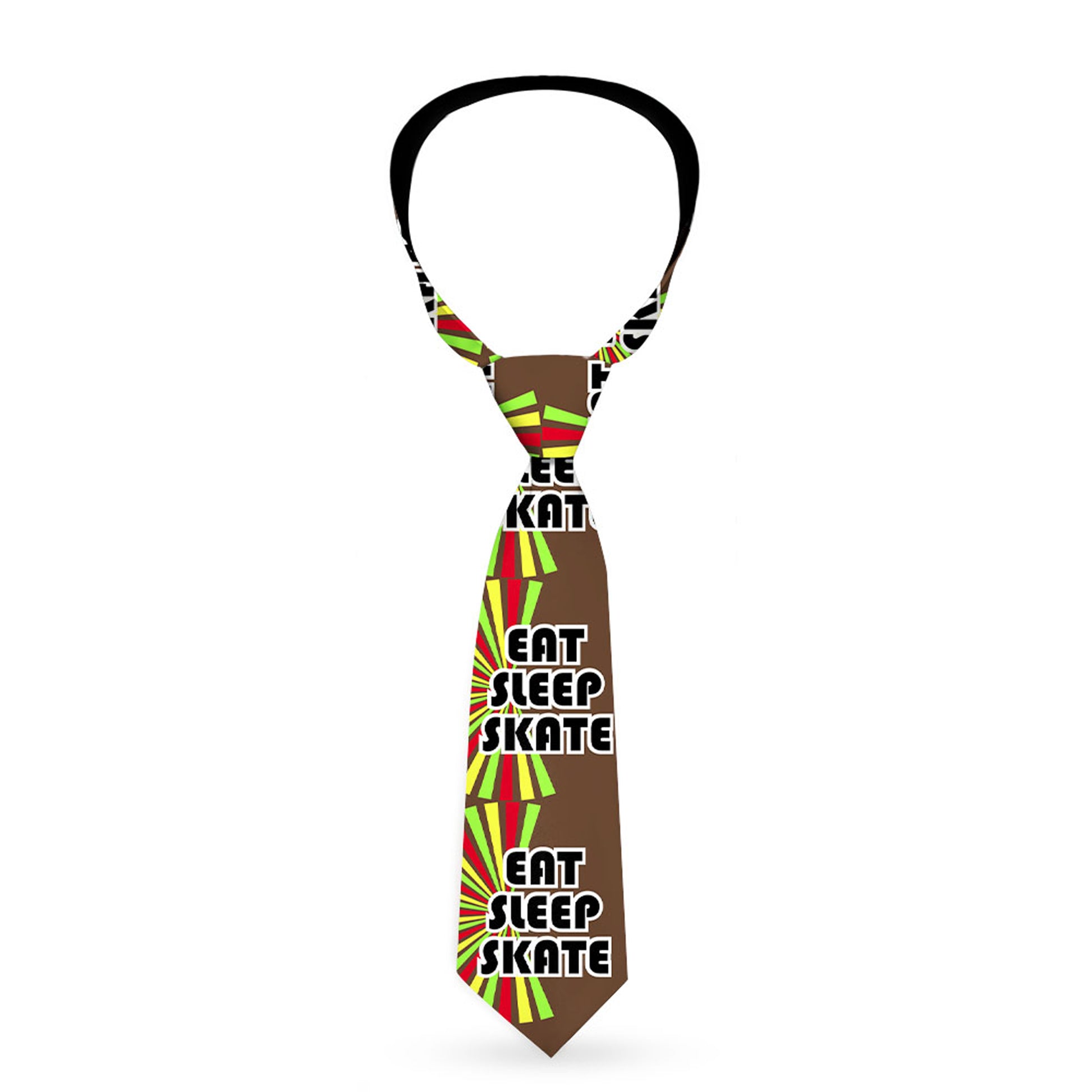 Buckle-Down Necktie - EAT SLEEP SKATE Brown/Rasta Burst Neckties Buckle-Down