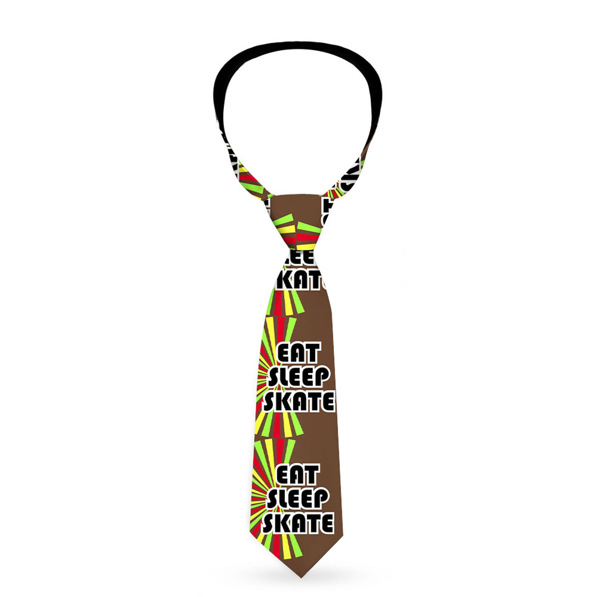 Buckle-Down Necktie - EAT SLEEP SKATE Brown/Rasta Burst Neckties Buckle-Down