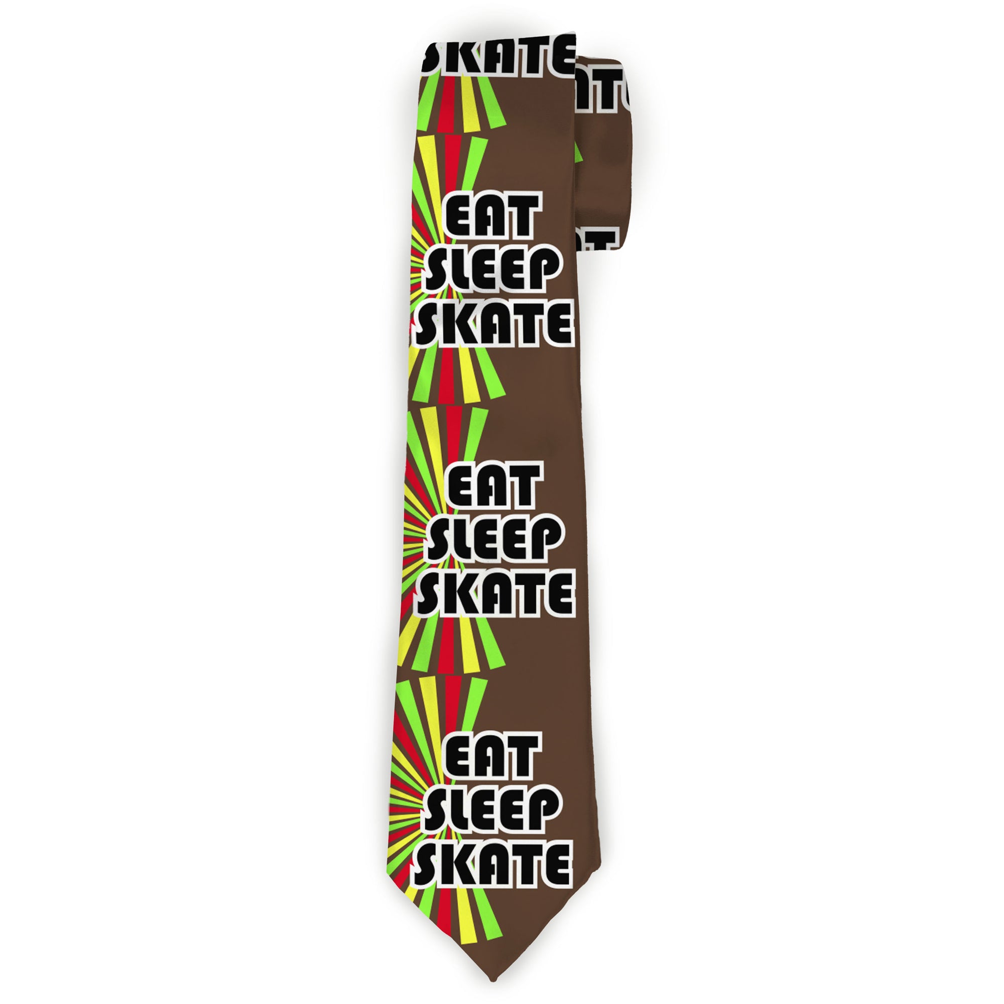 Buckle-Down Necktie - EAT SLEEP SKATE Brown/Rasta Burst Neckties Buckle-Down